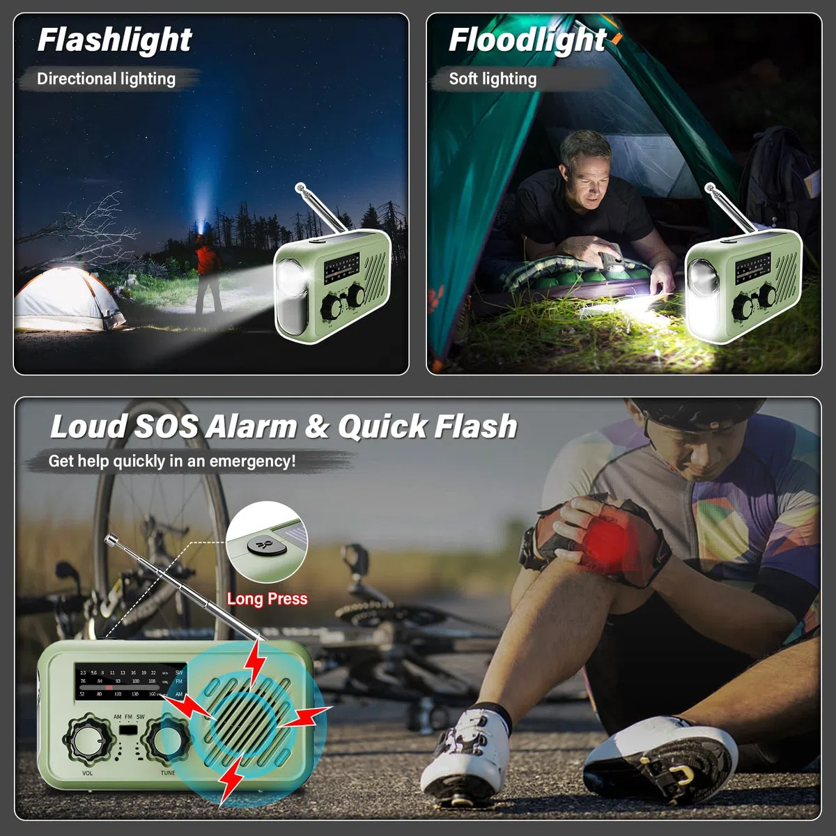 Radio Portatil Pequeña de Emergencia, Am/FM/SW Radio a Pilas y Solar con Manivela, Recargable Radios Meteorológica Multiusos de Dinamo con Linterna LED con 2000mAh Powerbank SOS Alarma