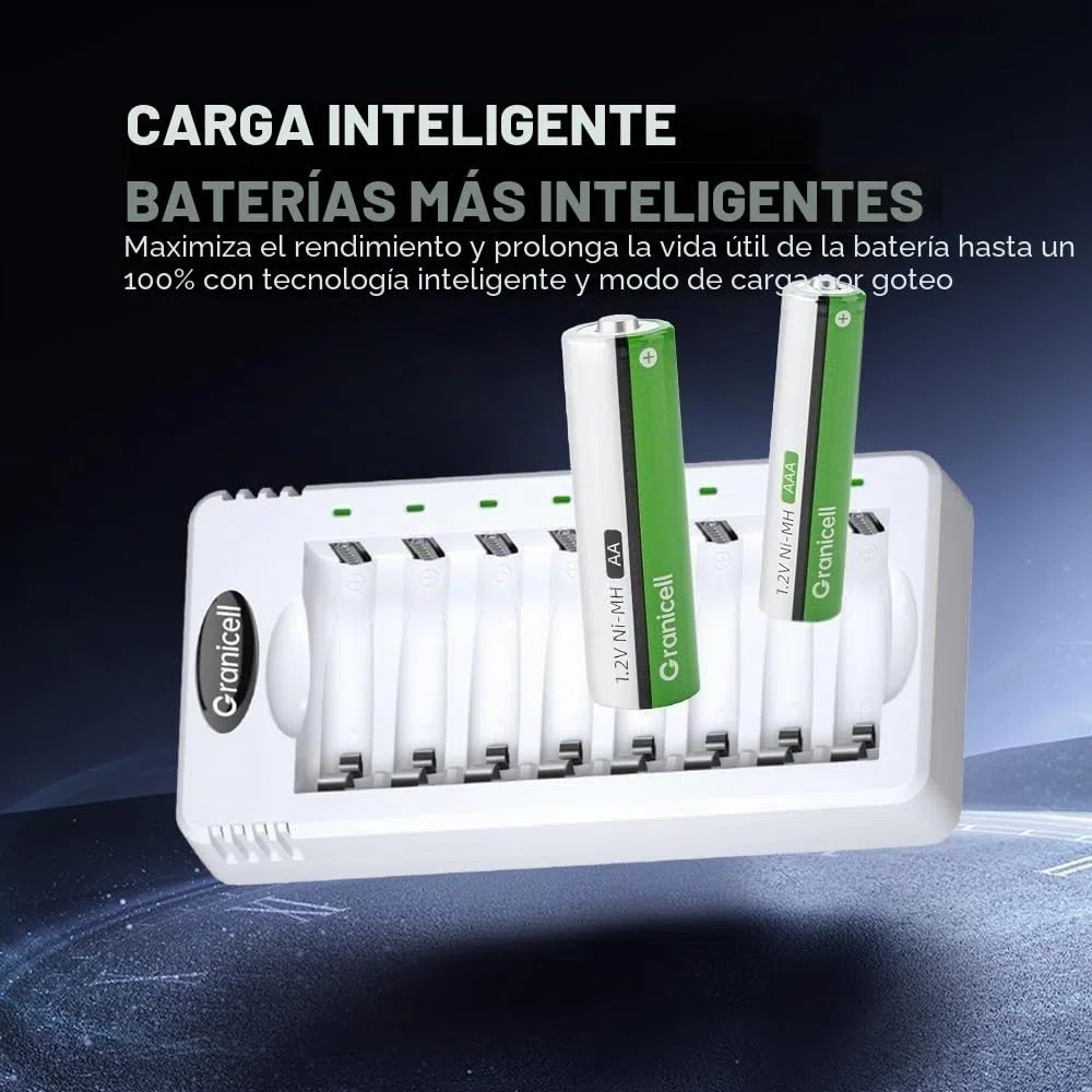 Granicell Kit de Carga 4 Pilas AA y 4 AAA Recargables NiMH con Cargador Rápido Incluido