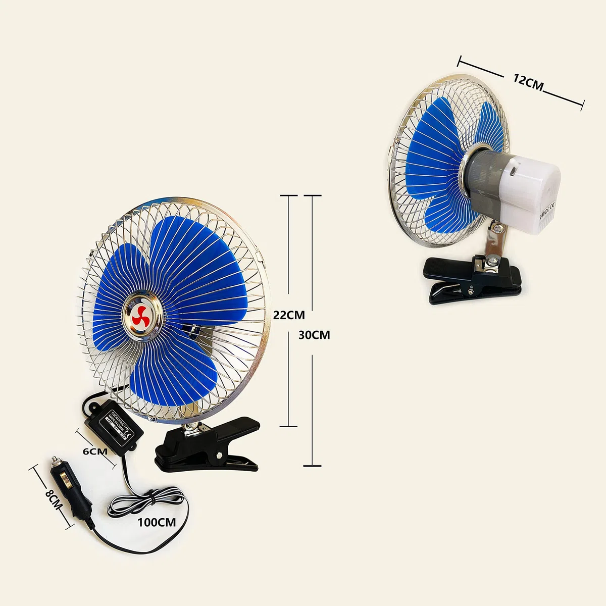 Mini Ventilador, 12v Mini Portátil Auto VehiculoClip-On Refrigeración Ventilador, Oscilante 180 GradosGiratorio(Azul)