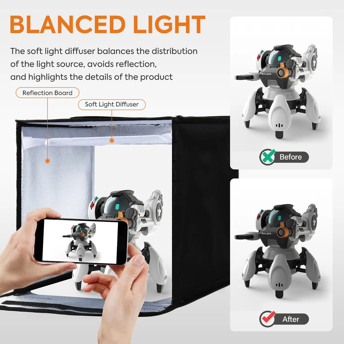 Caja de luz plegable de 30 cm, estudio fotográfico portátil con luces LED regulables y 4 fondos para joyas, cosméticos, fotografía de productos