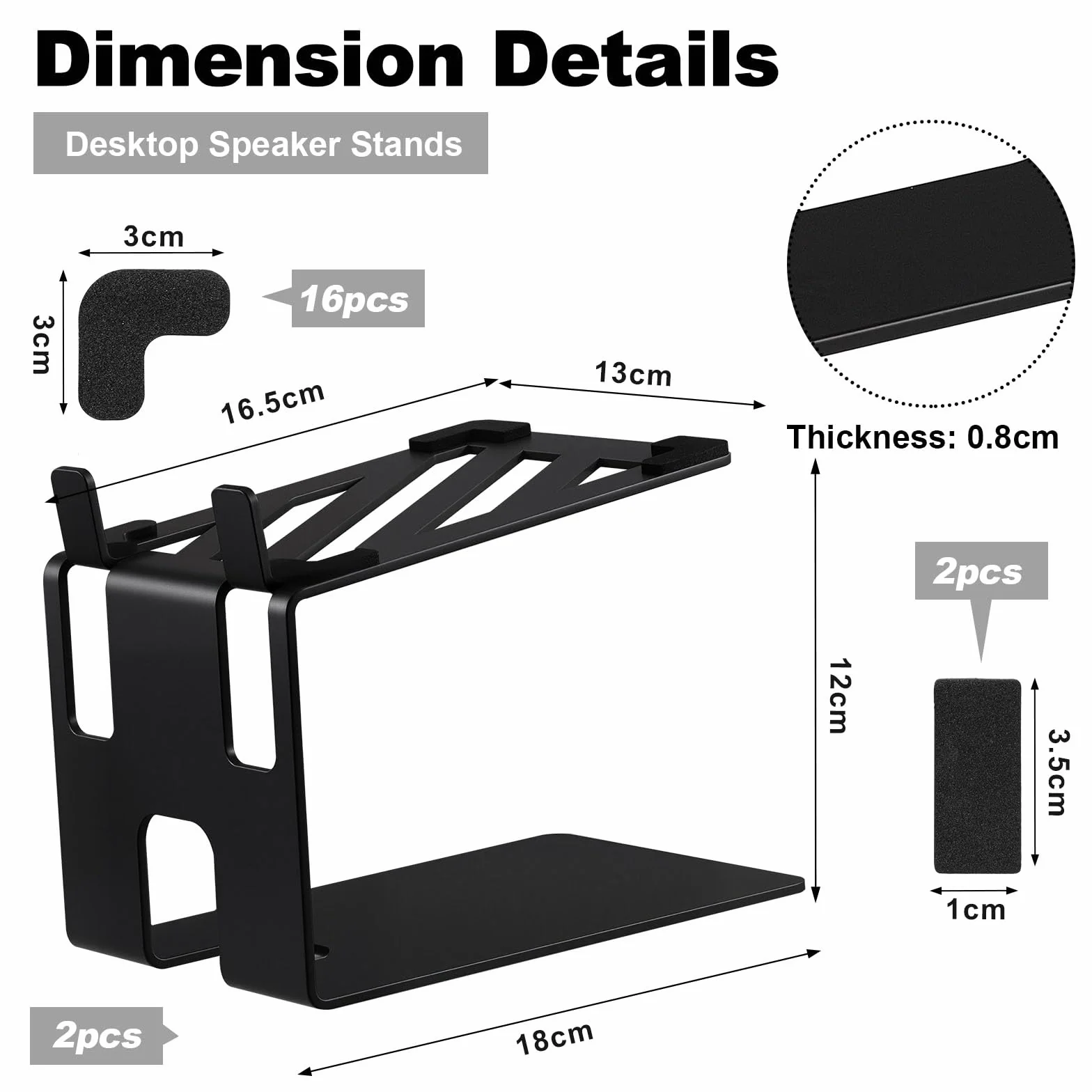 2 Piezas Soportes para Altavoces de Escritorio, Soportes de Altavoz de Escritorio, Capacidad de Carga 20kg por Soporte de Monitor de Estudio con Almohadillas Antivibración, Inclinación 5°(A)