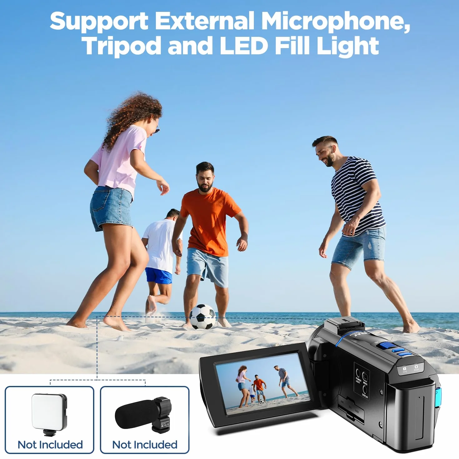 Cámara de vídeo 4K 48MP Videocámara 16X Zoom Digital IR con Pantalla táctil giratoria 270° y Tarjeta SD 32GB