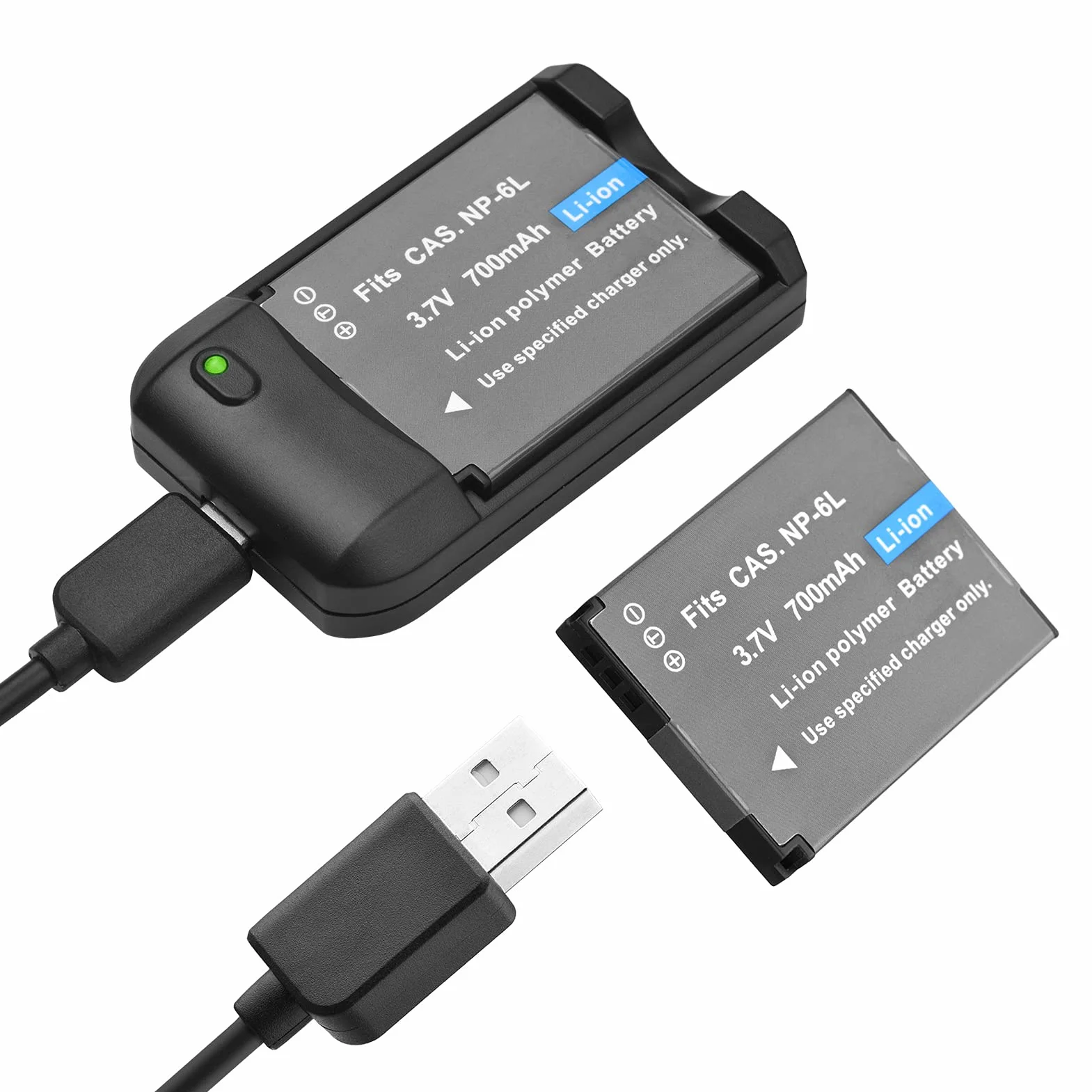 Andoer Cargador de batería NP-6L con luz indicadora LED + 2 baterías NP-6L 3.7V 700mAh con Cable de Carga USB