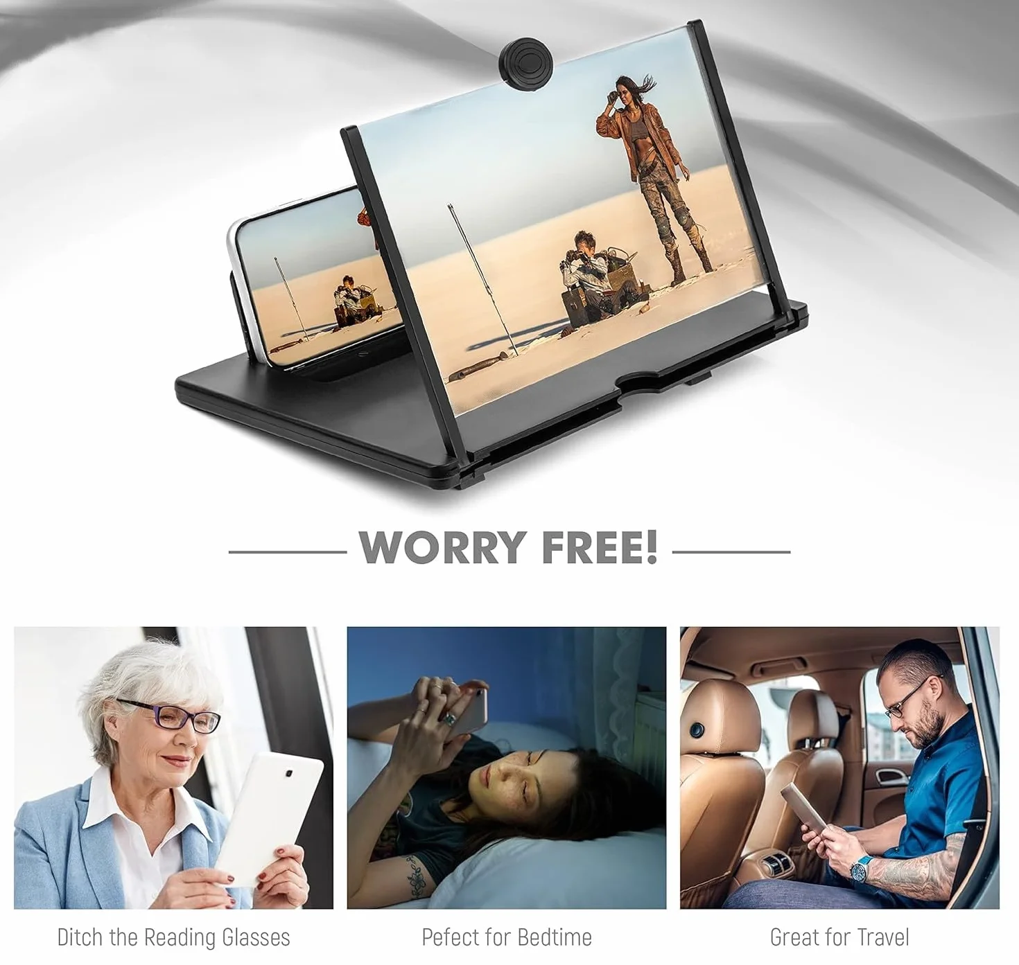 Amplificador de Pantalla para movil, Lupa para móvil 16 Pulgadas, 3D HD Amplificador Pantalla movil para Ver películas y vídeos para Todos los Smartphones (Negro, 16 Zoll)