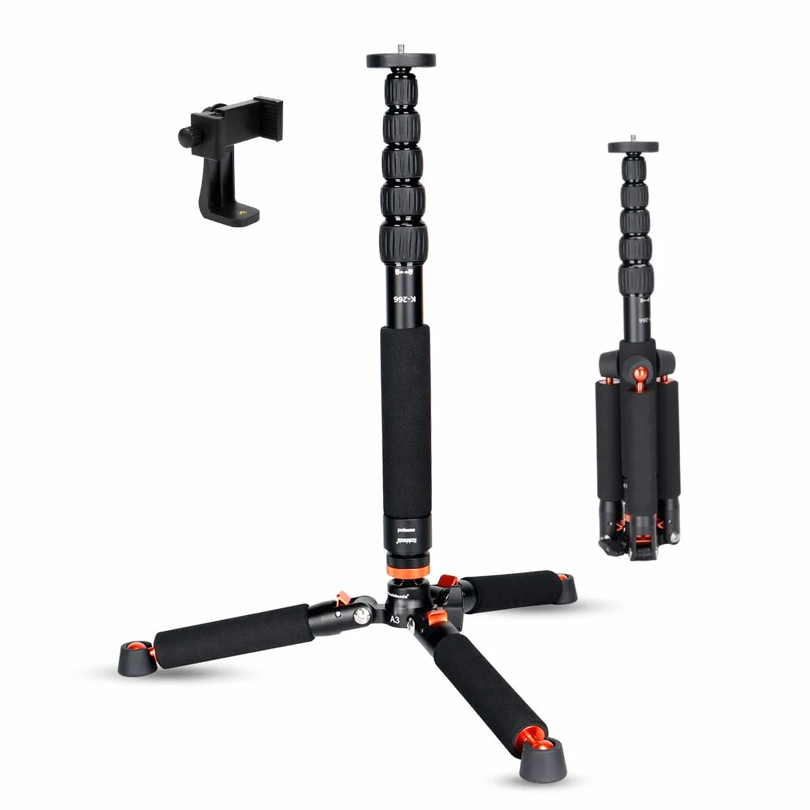 Koolehaoda Monopie de Aluminio para cámara con Base de trípode metálica. 6 Secciones, Ajustable de 42 a 177 cm. Diámetro de Las Patas: 28 mm. Soporta hasta 10 kg. - Negro.