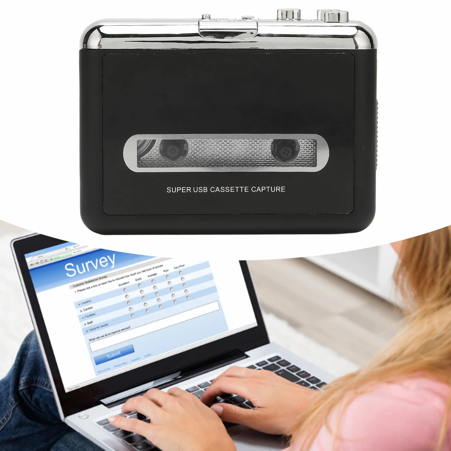 Convertidor y Reproductor de Cinta Casetes, Reproductor de Cassette USB, Convertidor de Cinta a MP3, Convierte Cintas de Audio a MP3 Digital, Guárdalas Directamente en Una Memoria USB o PC, CD