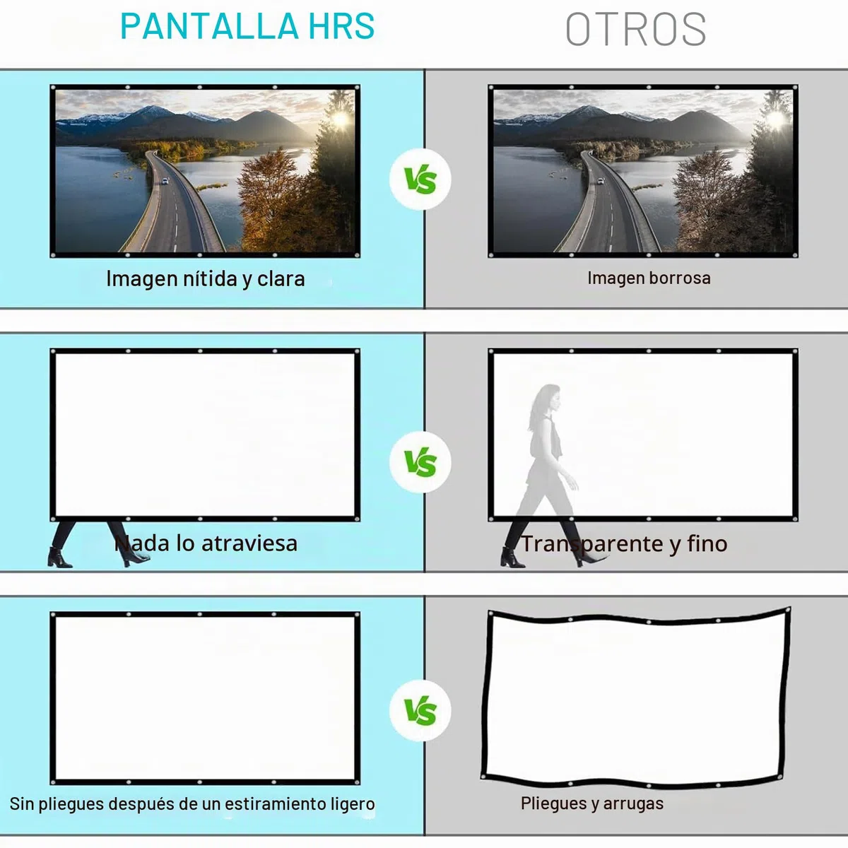 Pantalla Proyector 120 Pulgadas 16:9 4K HD, Pantalla de Proyección Portátil Plegable Antiarrugas Doble Cara 265 x 150 cm, Lona Proyector Fácil de Colgar, para Cine en Casa y Exterior