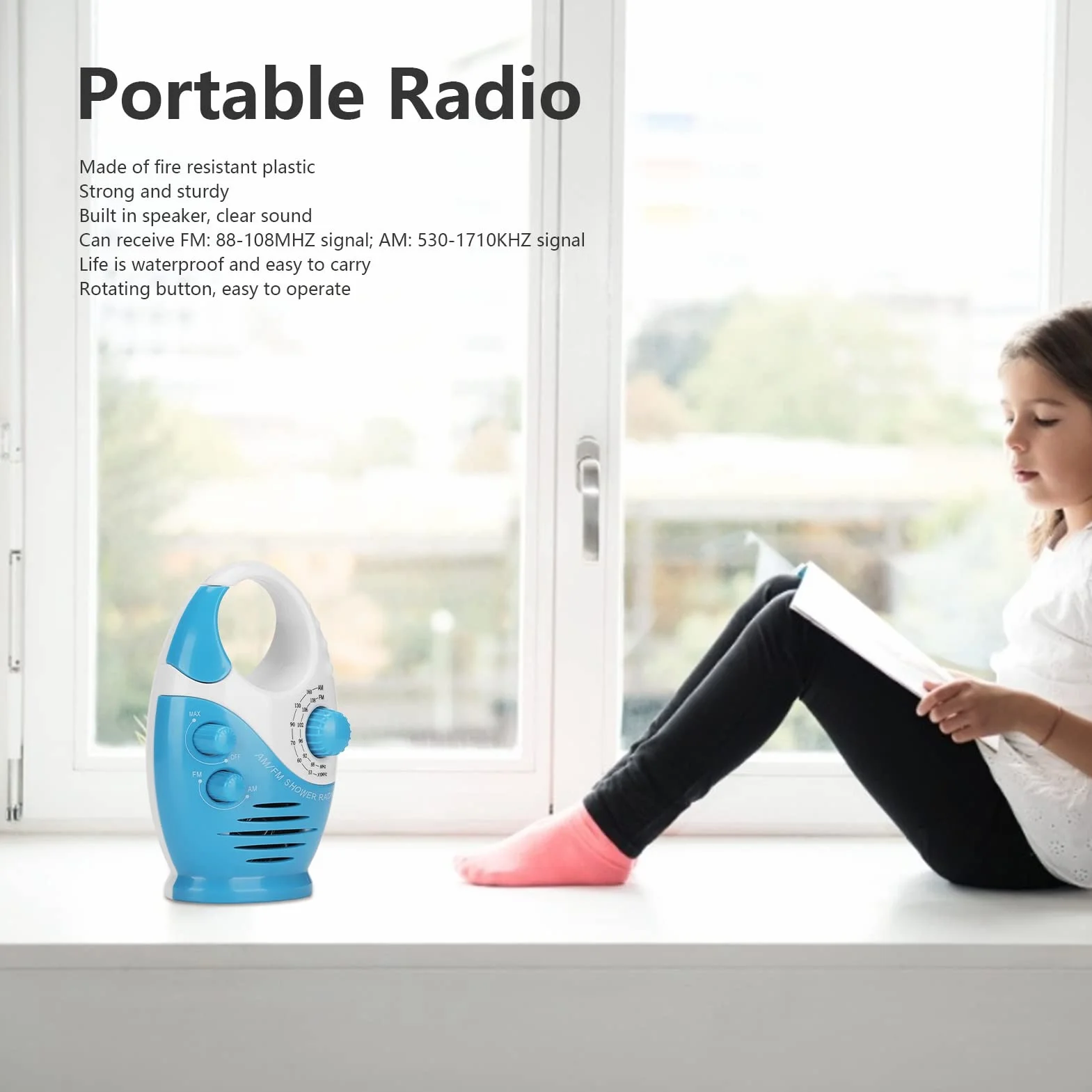 Soporte de Radio Portátil a Prueba de Agua FM/Am, Radio Eléctrica a Batería para Programas de Entrevistas