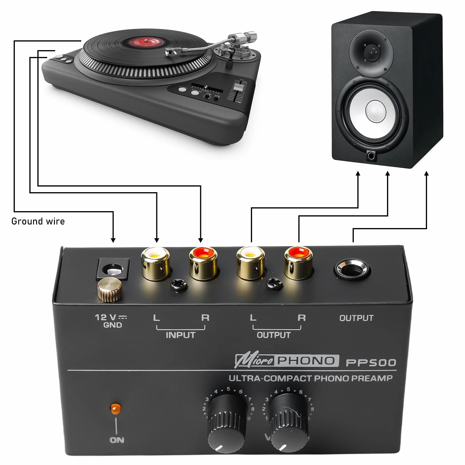 Phono - Tocadiscos preamplificador, tocadiscos negro, amplificador estéreo con sistemas de exploración MM, preamplificador fonográfico para tocadiscos, amplificador estéreo con nivel, entrada y salida