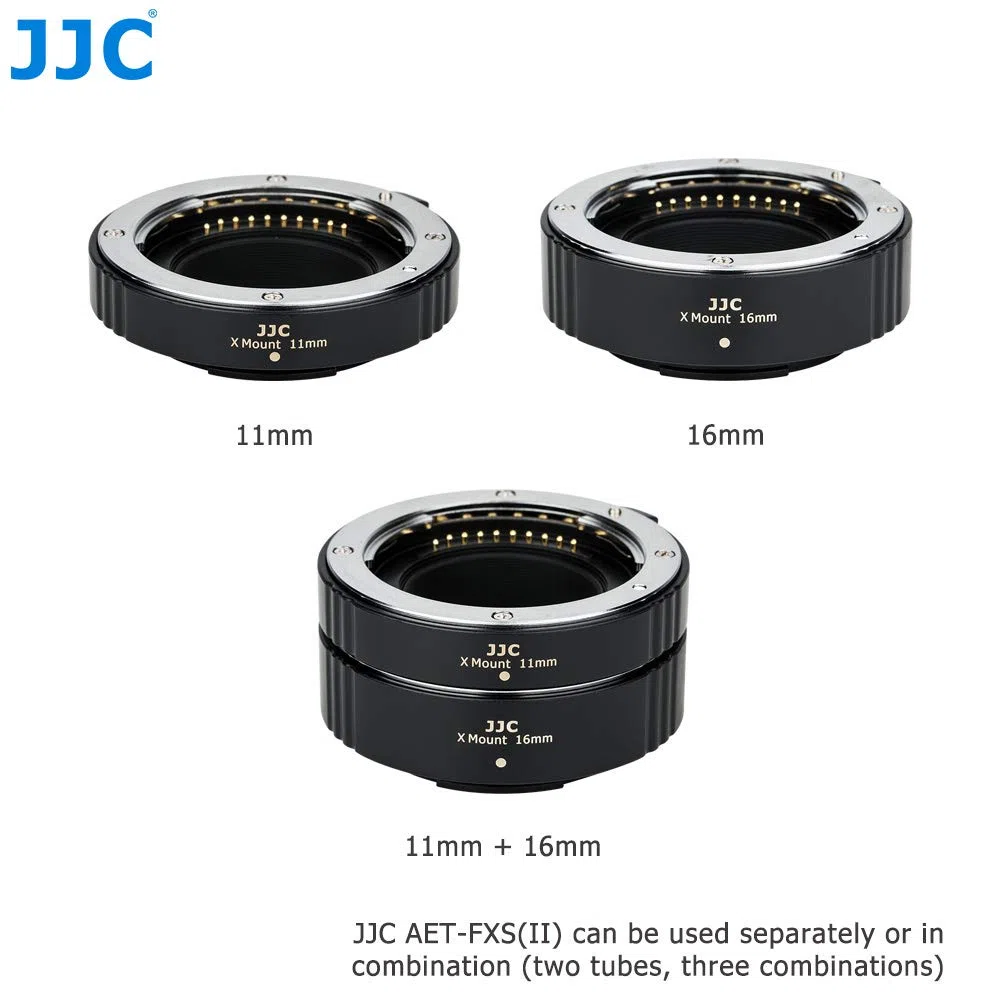 Tubo de extensión AF con Enfoque automático JJC para cámaras Fujifilm X-T50, X-T30II, X-T30III, X-T30, X-T20 con Montura X y exposición TTL para fotografía de Primeros Planos (Juego de 11 mm/16 mm)