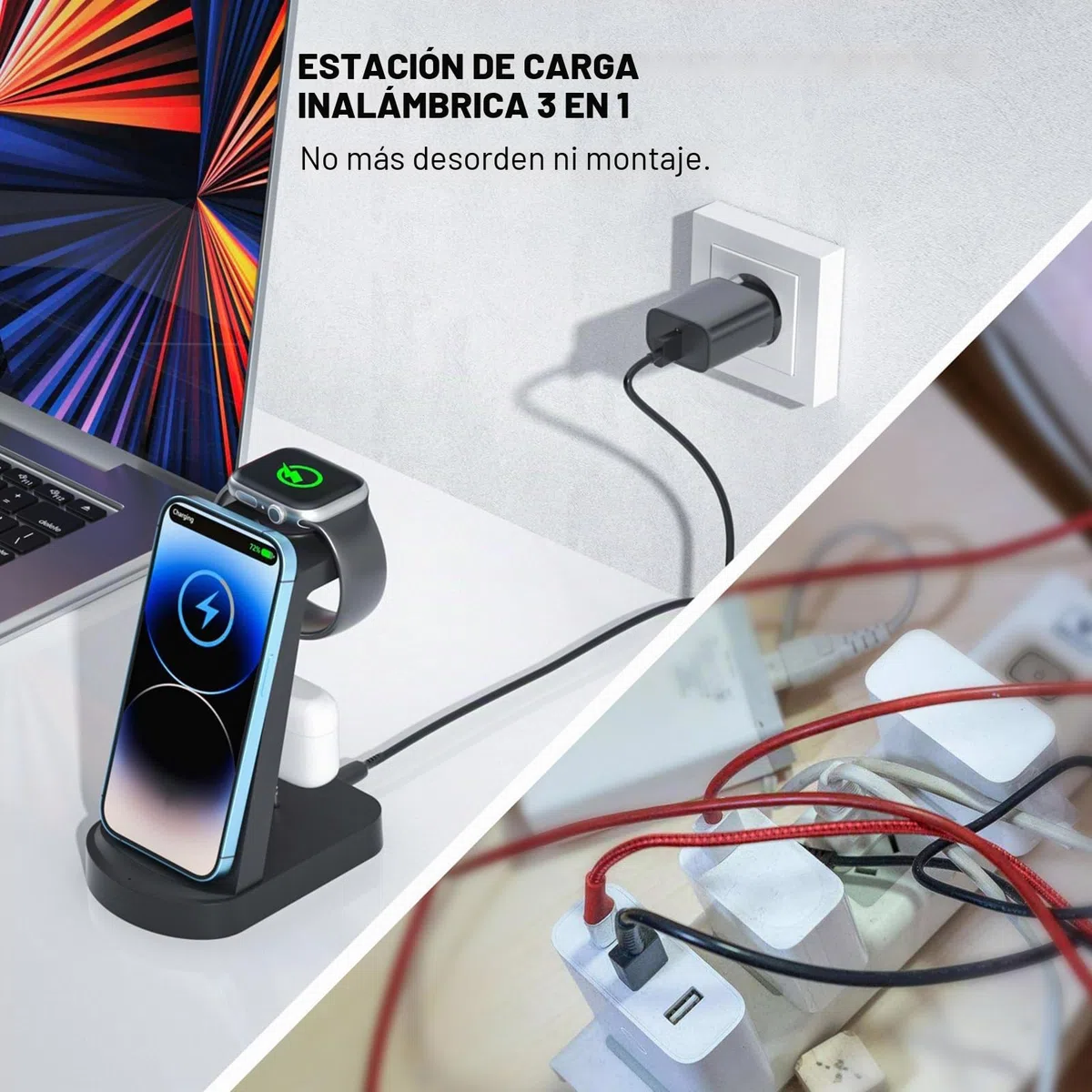 Cargador inalambrico,INNISTO Cargador inalambrico con 18W Adaptador,estacion de Carga Compatible con iPhone 17/16/15/14/13/12 Pro/Pro MAX,Apple Watch Ultra/10/9/8/7/SE/SE2/6/5/4 AirPods321/Pro1 Negro
