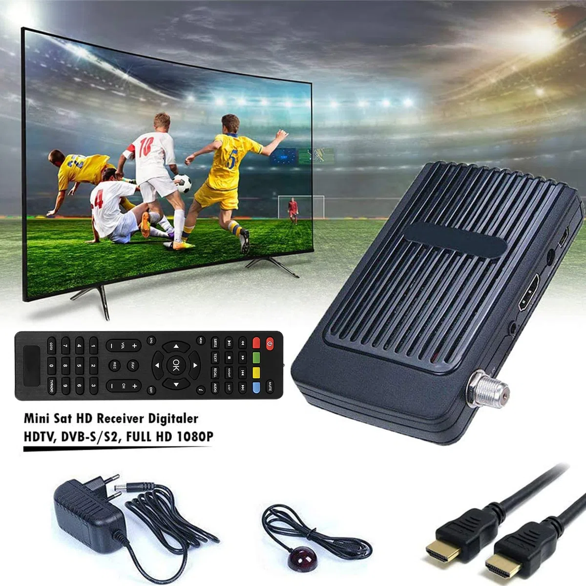 Receptor digital de satélite HD (HDTV, DVB-S/S2, Full HD 1080P) [HDMI, 2 puertos USB 2.0, preprogramado para Astra Hotbird Türksat]