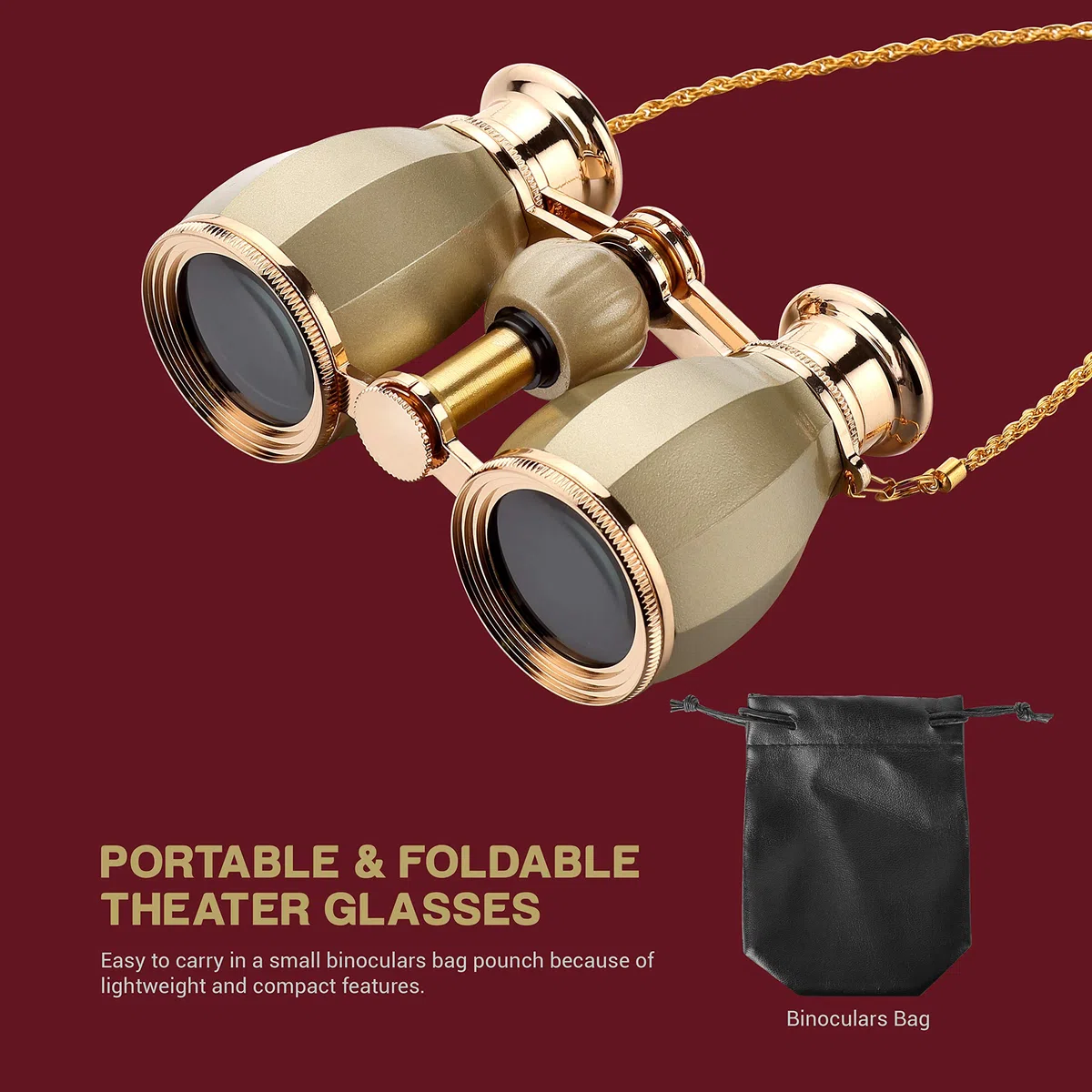 ESSLNB Prismáticos Teatro 4X30 Prismaticos Opera con Cadena y Bolso Óptico Vaso por Teatro Concierto