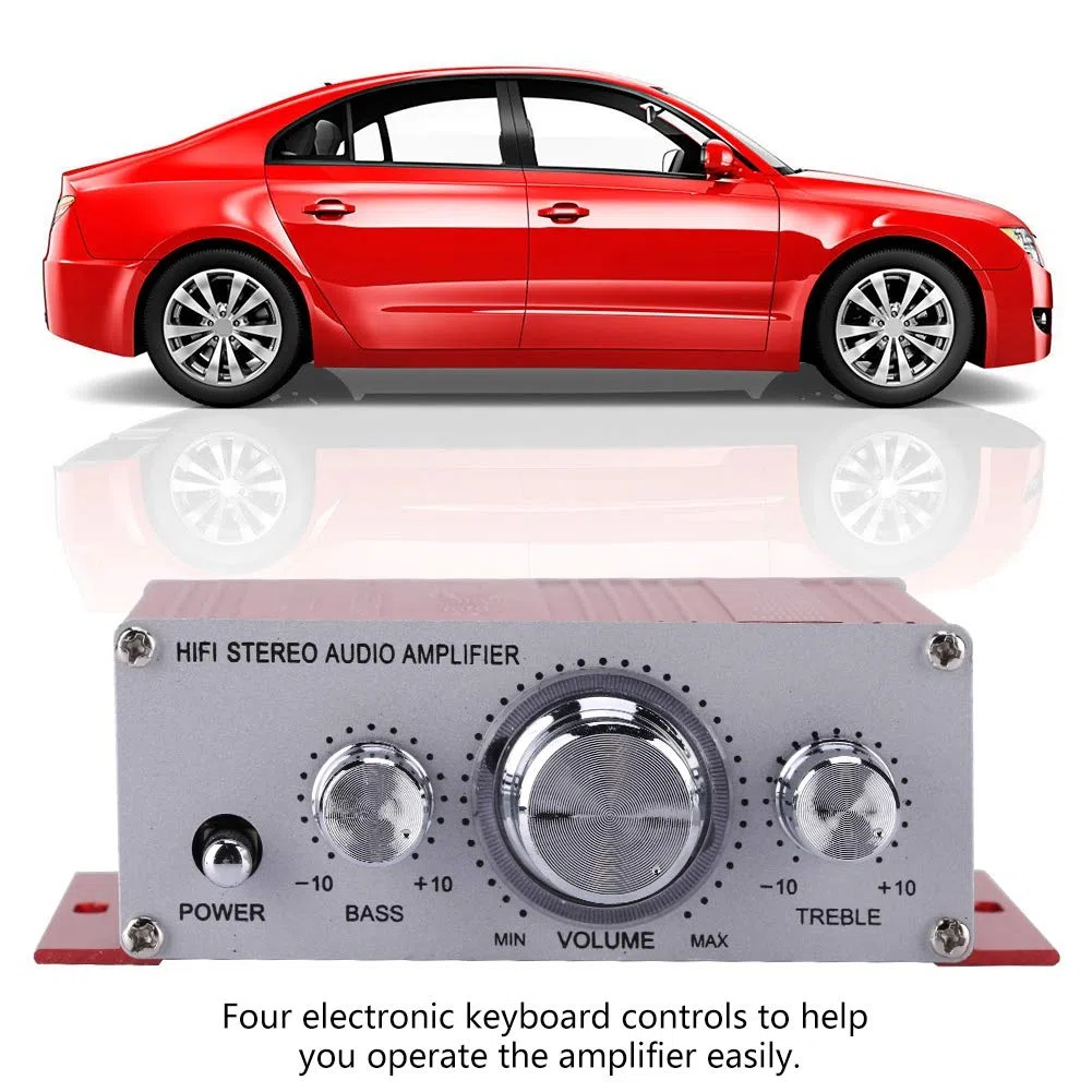 Annadue 4 Canales Mini Amplificador estéreo para automóvil Digital para automóvil, Reproductor de música de Audio en Modo de Sonido, para USB MP3 FM SD DVD(Red)