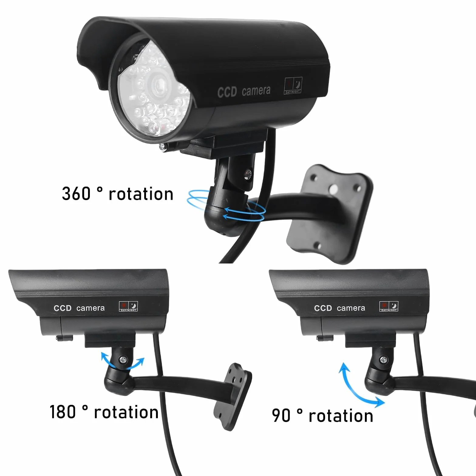 GOMETY 4 cámaras de vigilancia para exteriores, falsas cámaras con LED parpadeantes rojos, cámara de vigilancia falsa para exteriores CCTV, cámara de seguridad para interiores y exteriores (negro) (4)