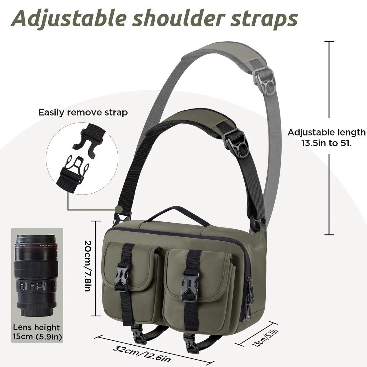 TAAOKA Bolsa bandolera ligera para cámara SLR/DSLR con soporte para trípode, bolsa cruzada impermeable para fotógrafos (verde)