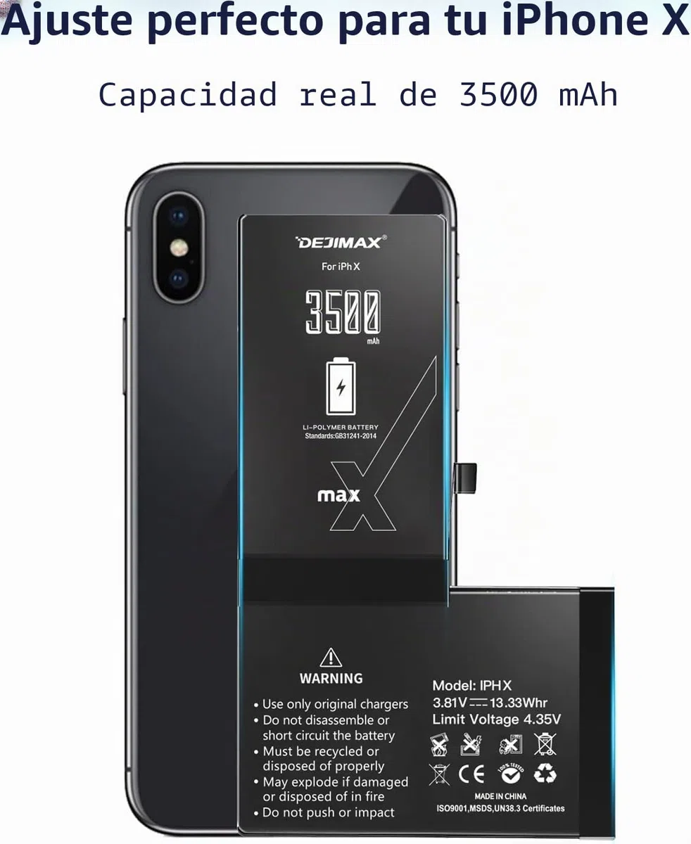 Batería para iPhone X, 3500mAh Alta Capacidad Batería para iPhone X con Kits de Herramientas de Reparación,2 Años de Garantía