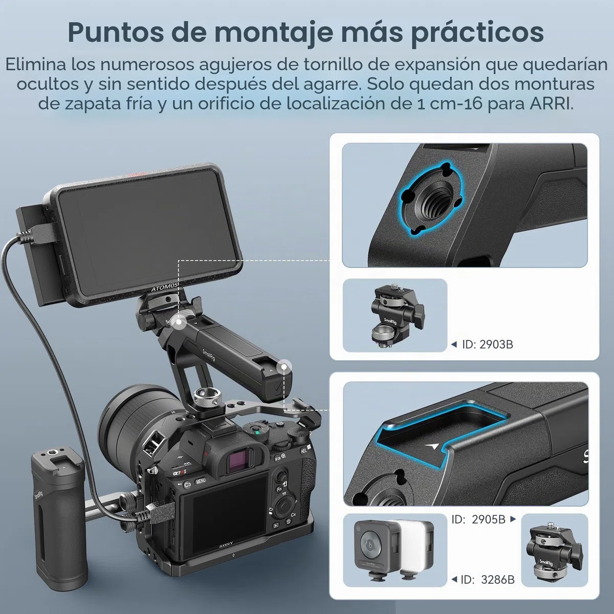 SMALLRIG Mango Superior Liviano con Pasadores de Ubicación de 3/8"-16 para ARRI, Mango Superior para Cámara Pequeña,con Dos Soportes de Zapata Fría - 4757