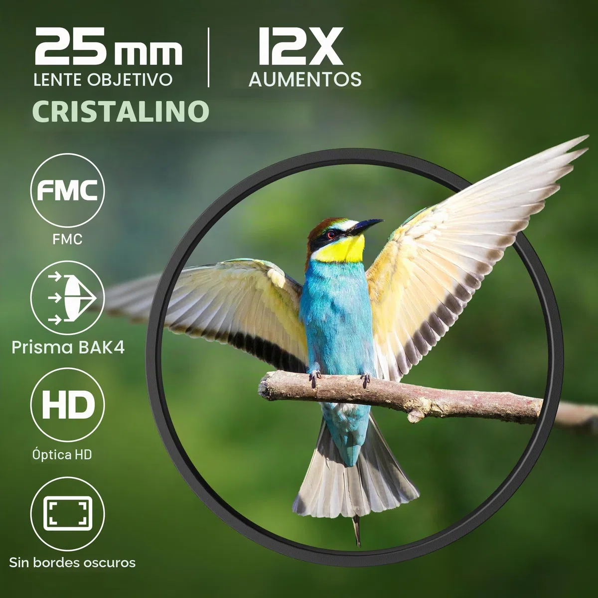 Kylietech Prismaticos Compactos 12 x 25, Prismáticos Ligeros para Adultos y Niños, óptica FMC Multi-Coated y Prismas BAK-4, Ideales para Deportes al Aire Libre, Viajes y Caza, Conciertos
