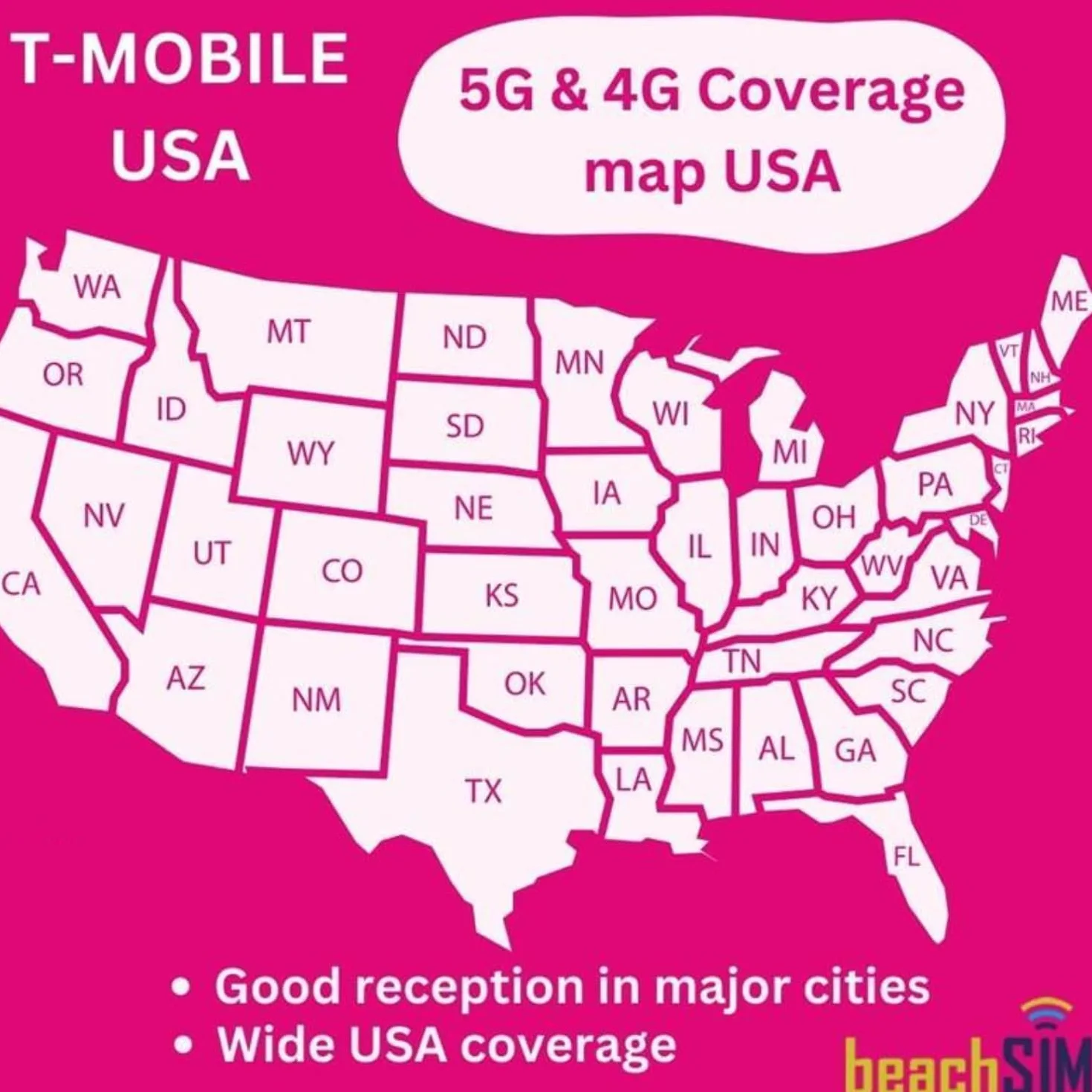 Tarjeta SIM USA por 15 días. Datos 5G ilimitados, Llamadas y SMS.Red T-Mobile. Compatible con iOS y Android.