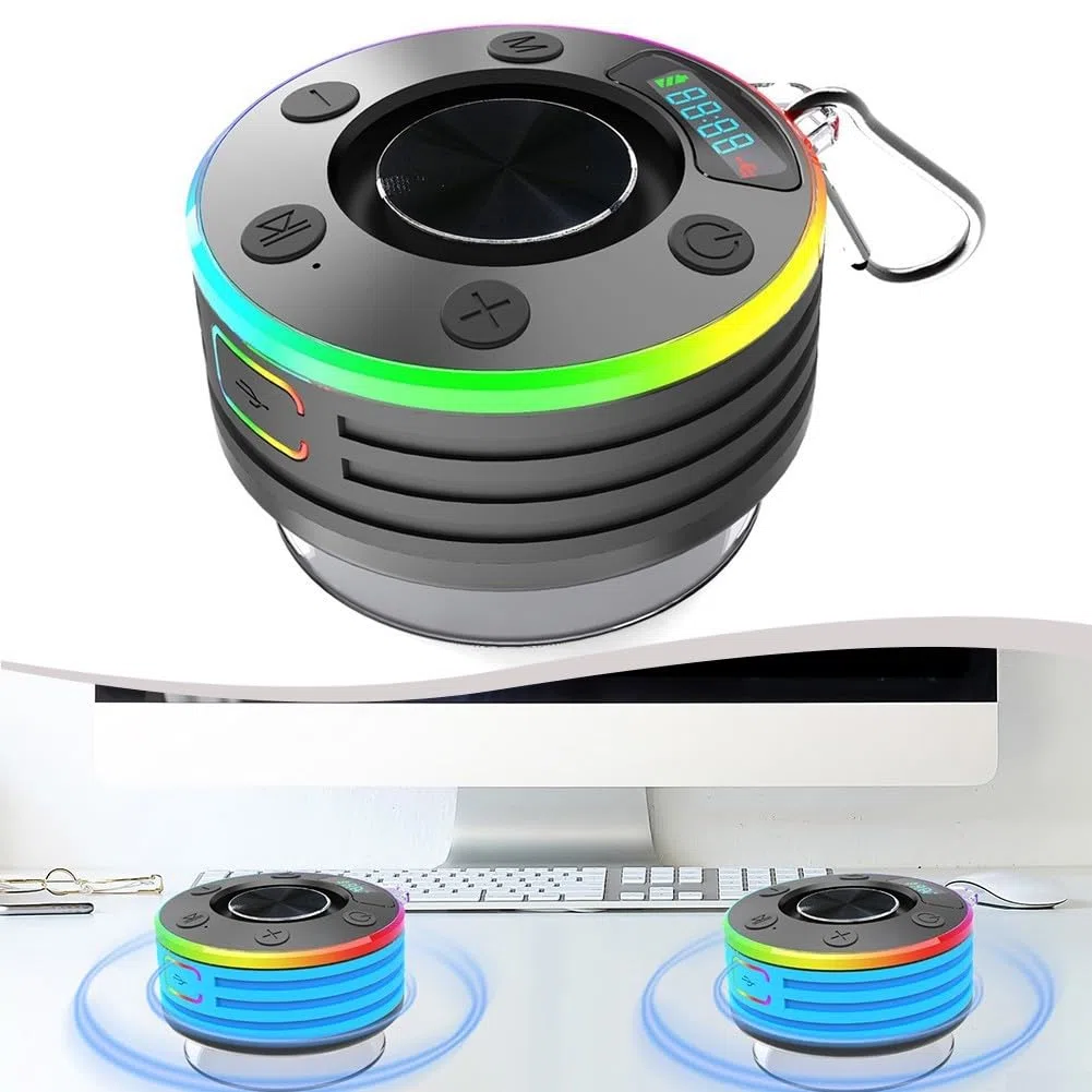 Radio FM para radio de ducha compatible 5.3, manos libres, con ventosa, reloj, altavoz IPX7, pantalla LED para piscina, playa o baño, fiestas y reuniones (negro)