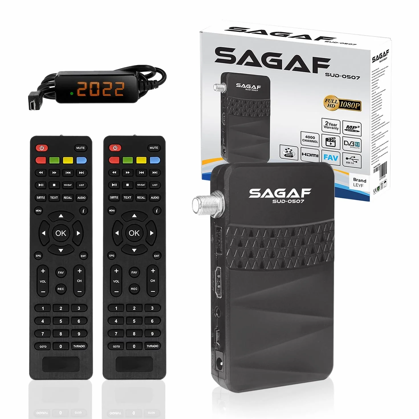 Leyf & Sagaf SUD-0507 Mini Satelite Receptor - DVB-S2 - Full HD 1080p Satélite Digital - Decodificador Receptor Satelite (HDTV, Scart, USB) - 2X Telecomando, Sólo para Canales alemanes