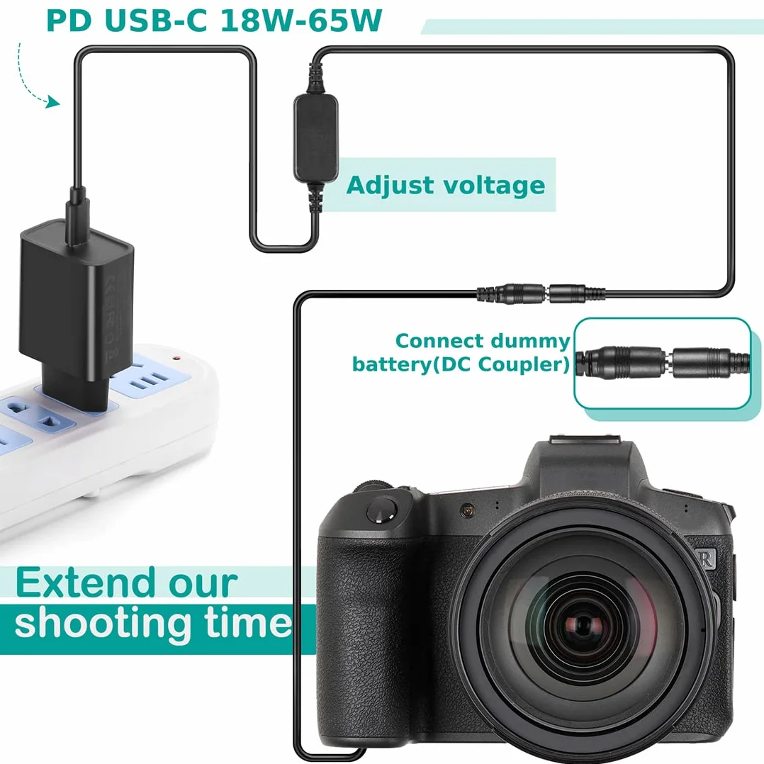 DMW-DCC8 Adaptador USB-C Acoplador de batería simulado Kit de Adaptador PD Reemplazo de batería DMW-BLC12 para Panasonic Lumix DMC-FZ300 FZ1000 GH2 G5 G6 G7 G80 G81 G85 G90 G95