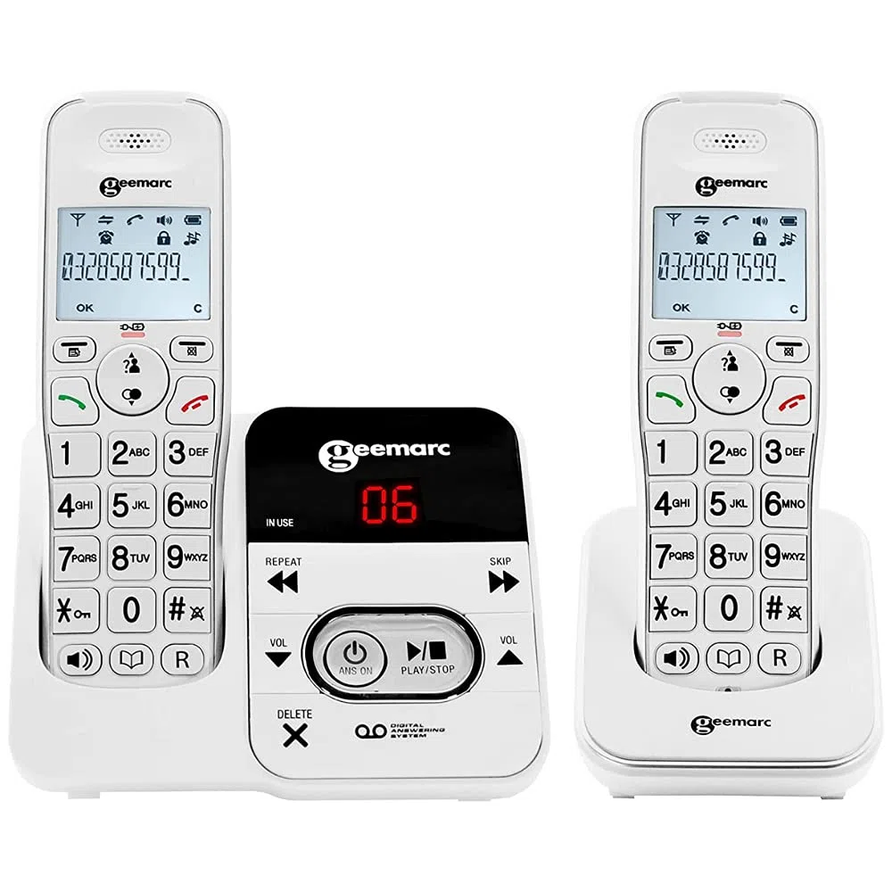 Geemarc - Amplidect 295-2 Teléfono Dúo Inalámbrico con Contestador Automático - Timbre Fuerte Ajustable (+80dB) con Flash | Identificador de Llamadas - Compatible con Audífonos