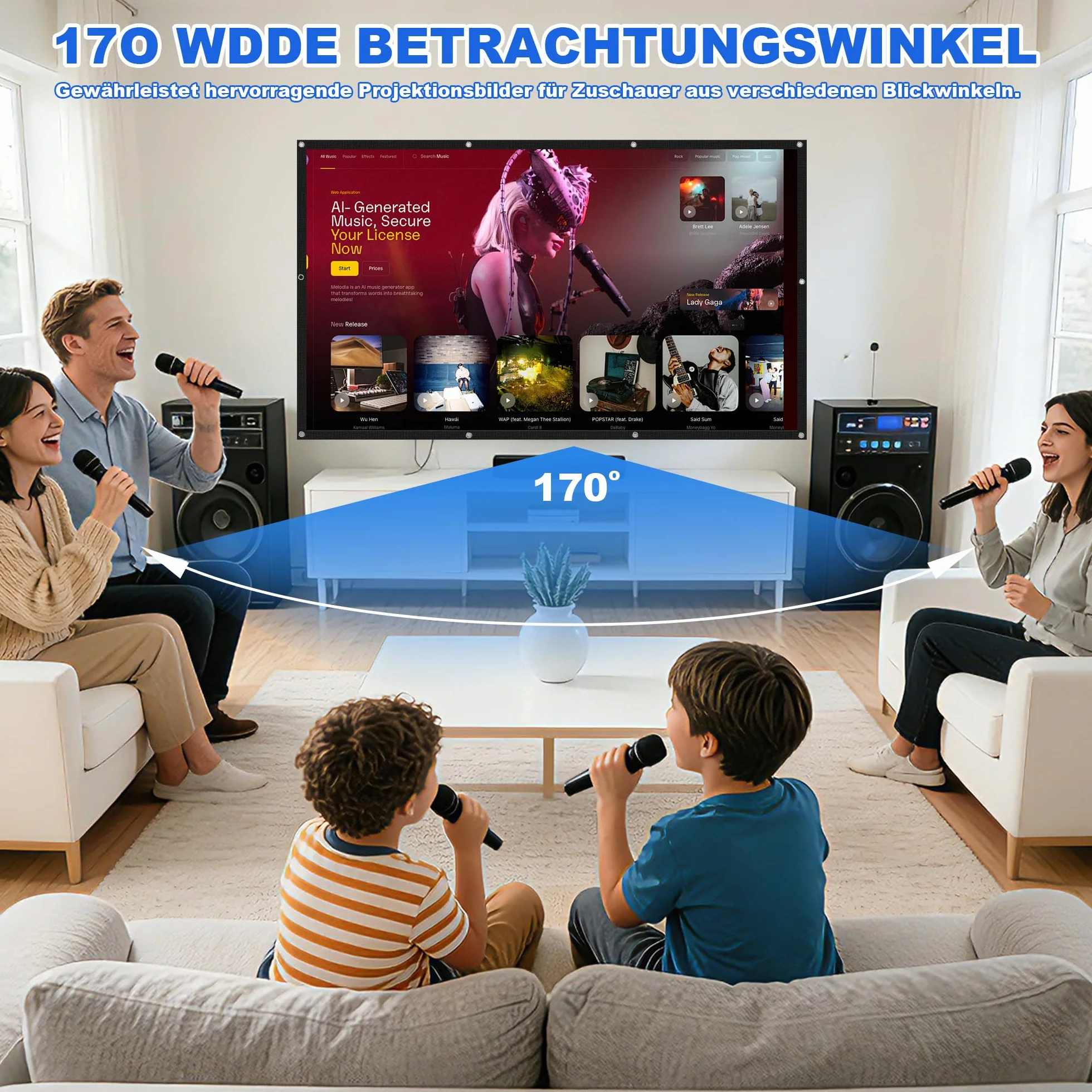 Pantalla Proyector 100 Pulgadas, 16:9 4K Full HD Portátil Pantalla, Antiarrugas Lavable Tela Proyector para Exterior Camping Fiesta Hogar