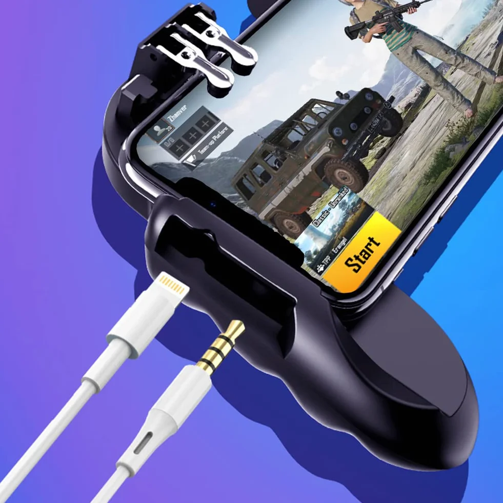 Gatillos para Movil Mando Mobile Controller 6 dedos con Ventilador, Gamepad Joystick de Disparo y apuntar L1R1 L2R2 Grip para Call of Duty PUBG Compatible con Smartphone iOS e Android