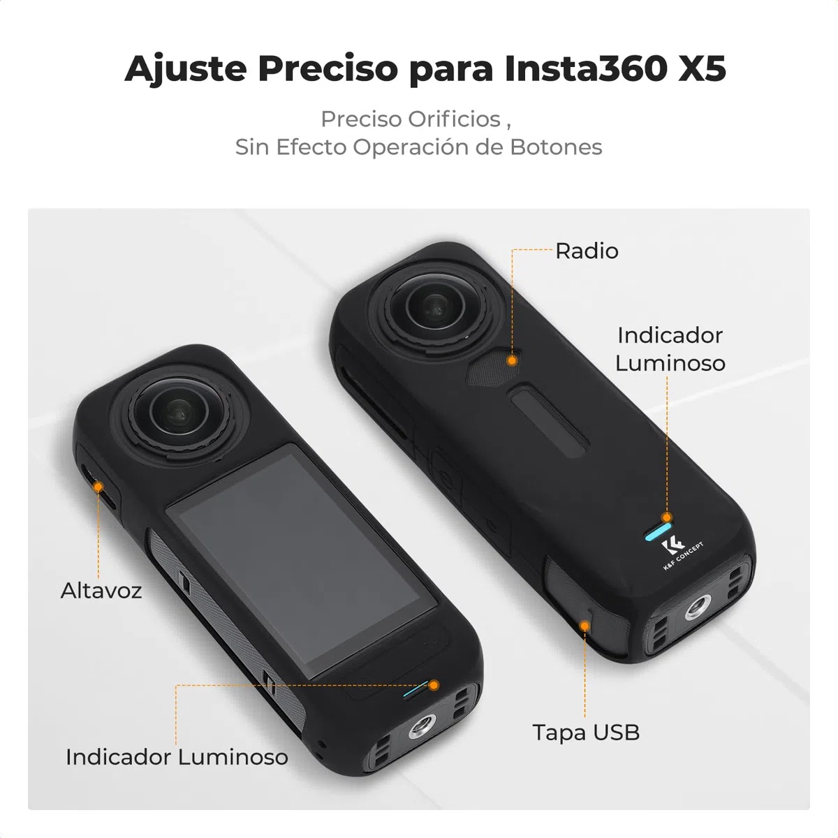 K&F Concept Funda de Silicona Negra para Insta360 X5, Funda Protectora Suave con Tapa para Lente, Batería Abierta, Protección Total para Cámara de Acción Accesorios