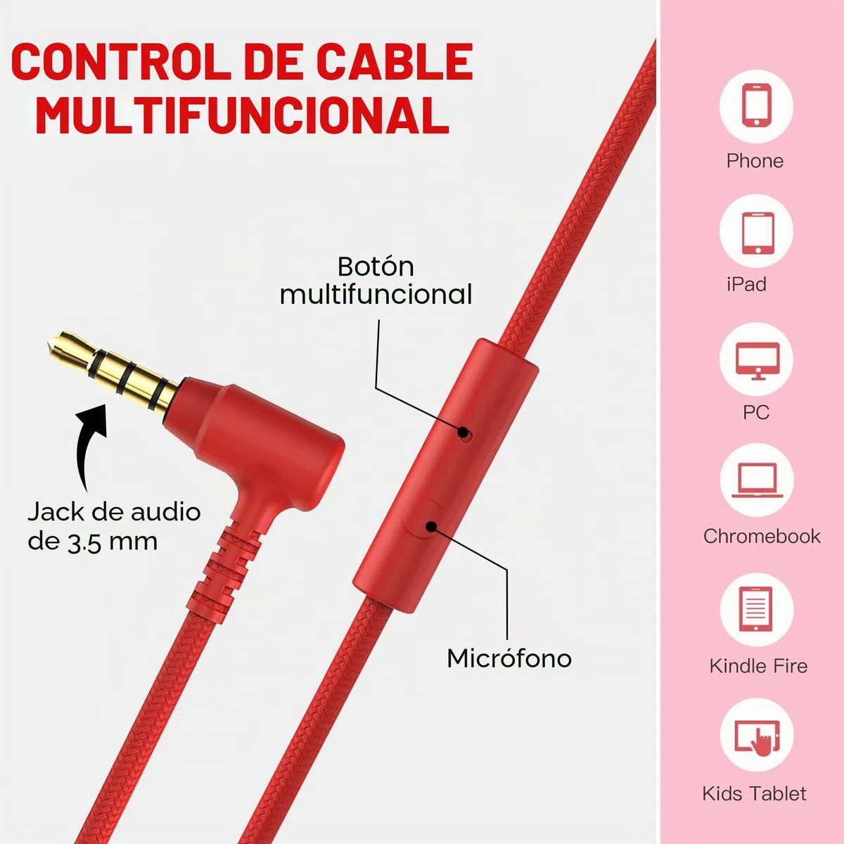 RockPapa Auriculares On-Ear, Auriculares con Cable y Microfono, Ligeros, Cómodos y Plegables Audifonos para Niños Estudiantes Adolescentes, para PC/Mac/portátil/teléfono/DVD-Negro Rojo