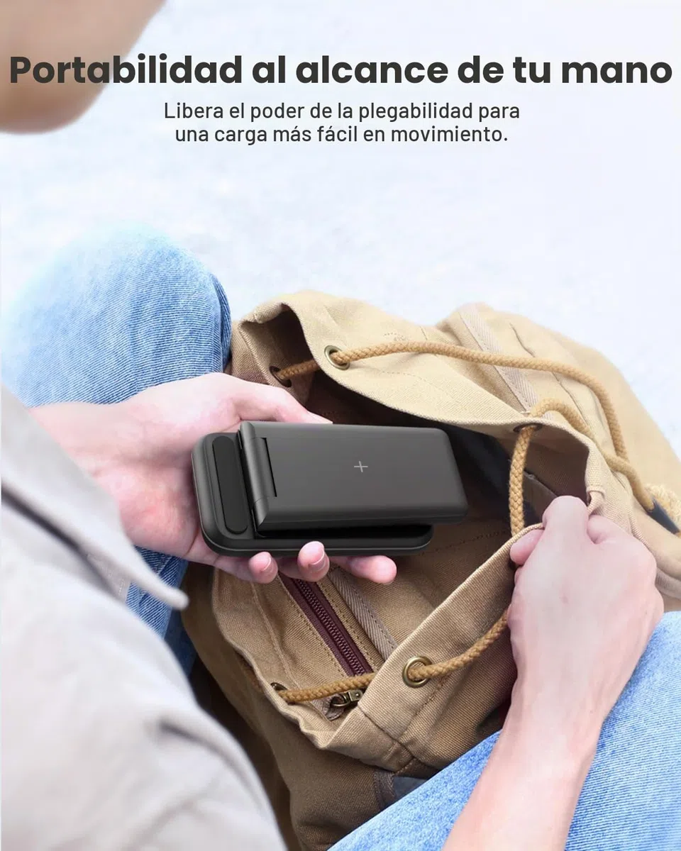 JoyGeek Cargador Inalámbrica, Plegable 3 en 1 Base Cargador para i Phone 17/16/15/14/13/12/Plus/Pro MAX, Estación de Carga para AppleWatch Ultra-2, Rapida Wireless Charger para AirPods 4/Pro/3/2-Negro