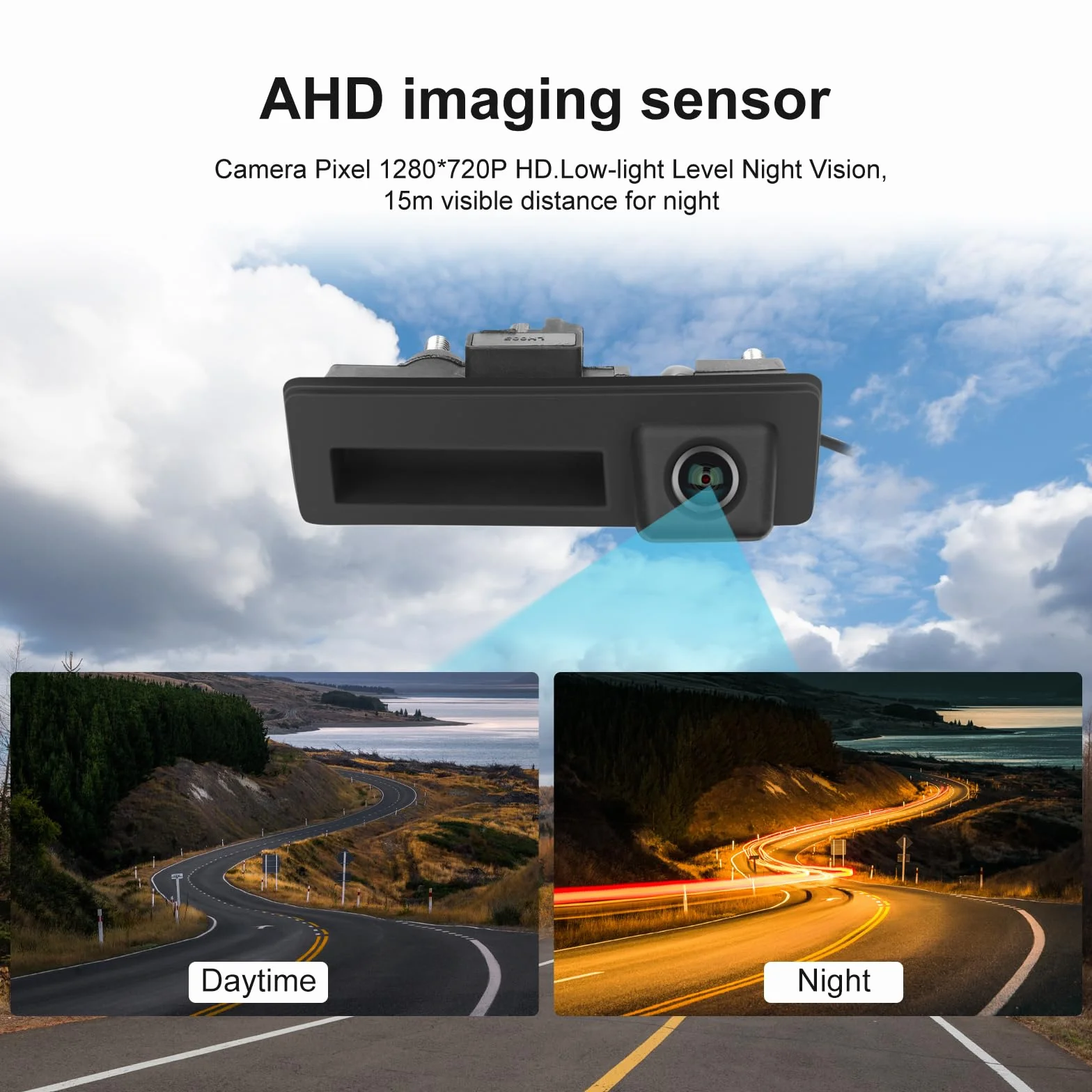 CAMECHO Cámara Trasera HD 1280 * 720P para Audi A4L A3 Q3 Q5 y VW Volkswagen Passat Tiguan Touareg, cámara de 170 Grados IP67 Resistente al Agua, visión Nocturna, AHD y CVBS