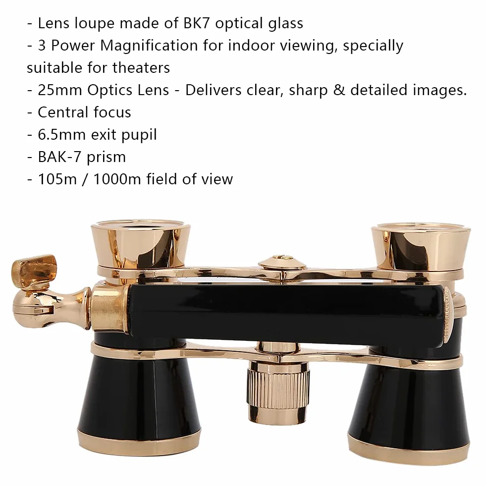 Acouto Telescopio Binocular de ópera 3X25 Teatro Portátil para Mujeres Niñas Blanco Ampliación para SP ópera Binocularteatro Binocularopera Telescopioteatro Telescopiobinocular (Black)