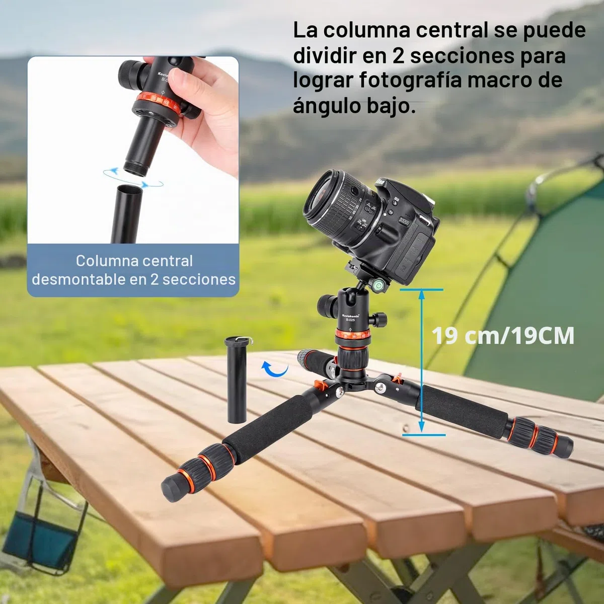 Koolehaoda Mini trípode de cámara 63,5 cm Trípode de Mesa Compacto de Aluminio Trípode de Viaje portátil con rótula de Bola de 360° para cámara DSLR Videocámara, Carga hasta 10 kg - (Naranja)