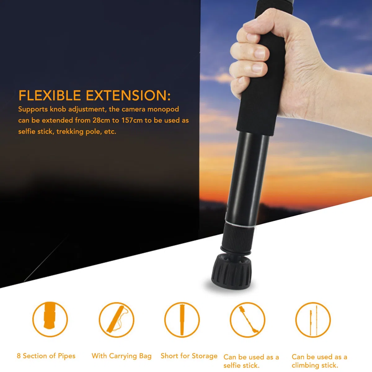 Monopié de Cámara de 62 Pulgadas, monopié de Servicio Pesado de 8 Secciones, Bastón de Senderismo de Aluminio para Fotografía con Tornillo de Conversión de 1/4 a 3/8 Pulgadas