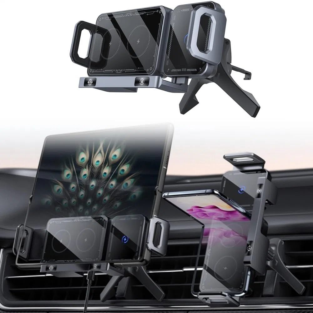 Soporte de cargador inalámbrico de coche de 15 W con soporte giratorio y carga de detección automática, para Samsung Z Fold 7/6/5 y Z para Flip 7/6/5 (plateado)