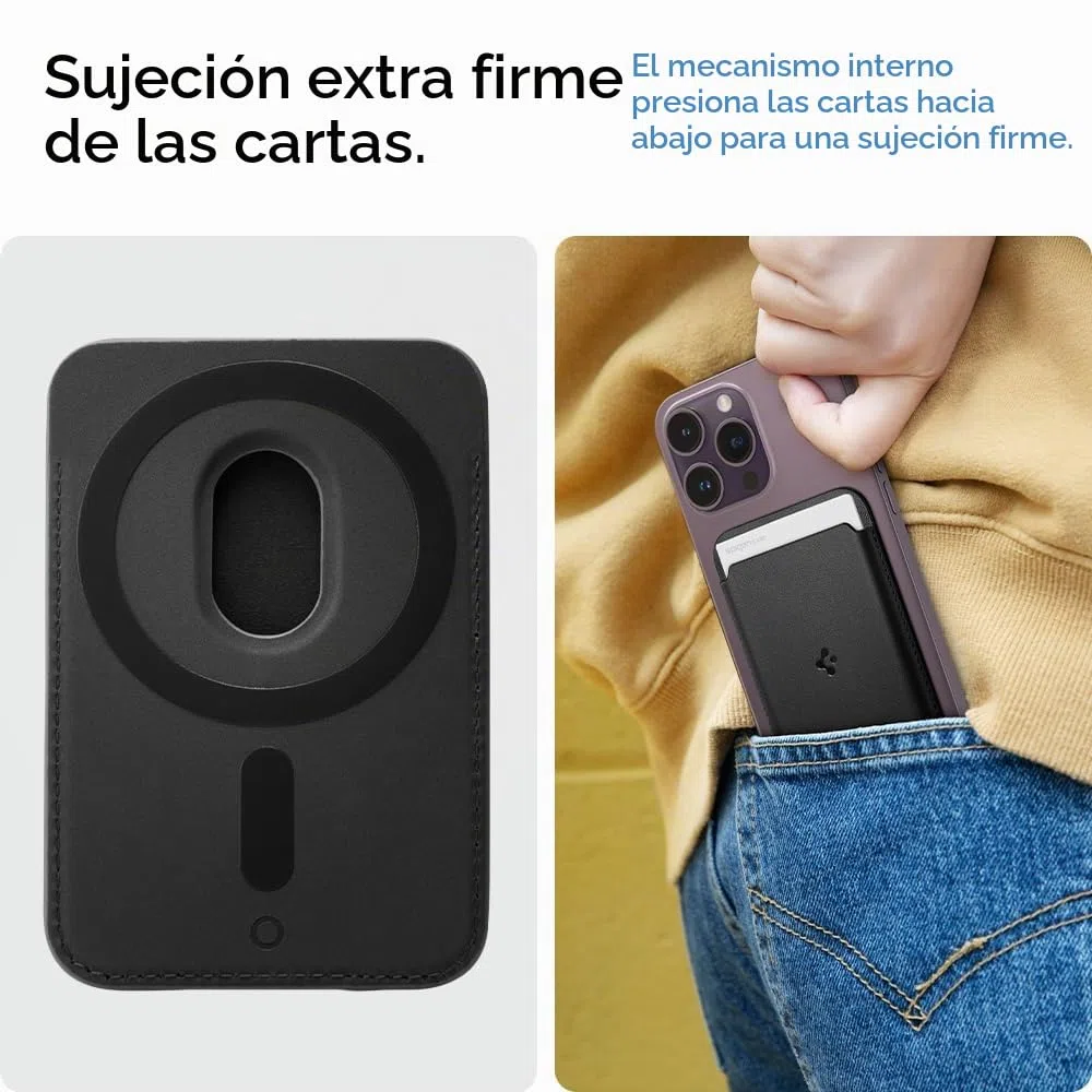 Spigen Cartera MagSafe Valentinus MagFit Cartera Magnética 3 Tarjetas Funda Diseñada para MagSafe Compatible con los Modelos iPhone 17/16/15/14/13/12 Series - Negro