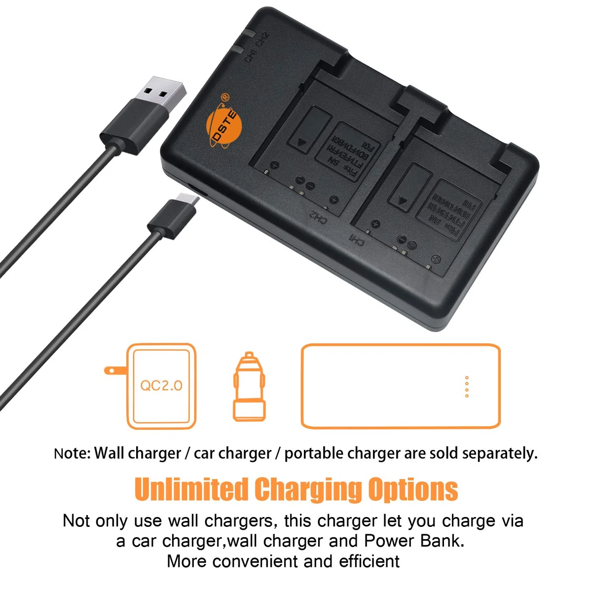 DSTE NP-B/F Cargador de batería USB Dual Compatible con Sony NP-BG1,NP-FG1,NP-BD1,NP-FD1,NP-FT1,NP-FE1,NP-FR1 Batterie als BC-TRX BCTRX(Alimentación a través de Micro USB a USB A 2.0)