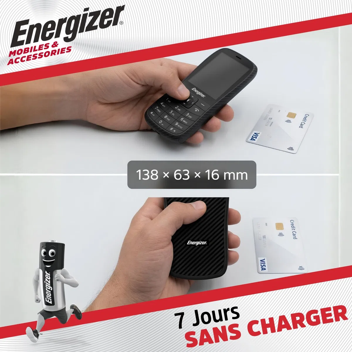 Energizer – Teléfono móvil con Teclado físico E29-2G – gsm – Dual SIM (Mini SIM) – Negro – Desbloqueado – Teléfono Senior Resistente Barato