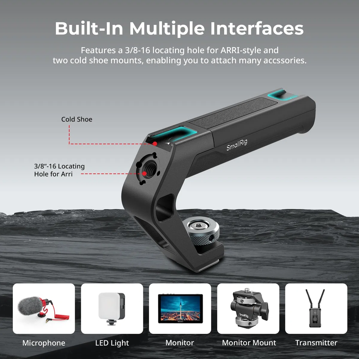 SMALLRIG Asa Superior Ligera con Zapata Fría, Solo 113g, Empuñadura con Agujero de Localización ARRI y Dos Zapatas Frías, para Cámaras y Jaulas - 5976