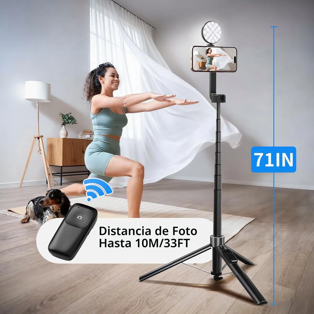 yAyusi Kit de vlogging magnético 3 en 1 para iPhone/Android, Kit de Inicio para Youtube, trípode magnético, micrófono y Control Remoto, Palo de Selfie de 71" con luz para Youtube