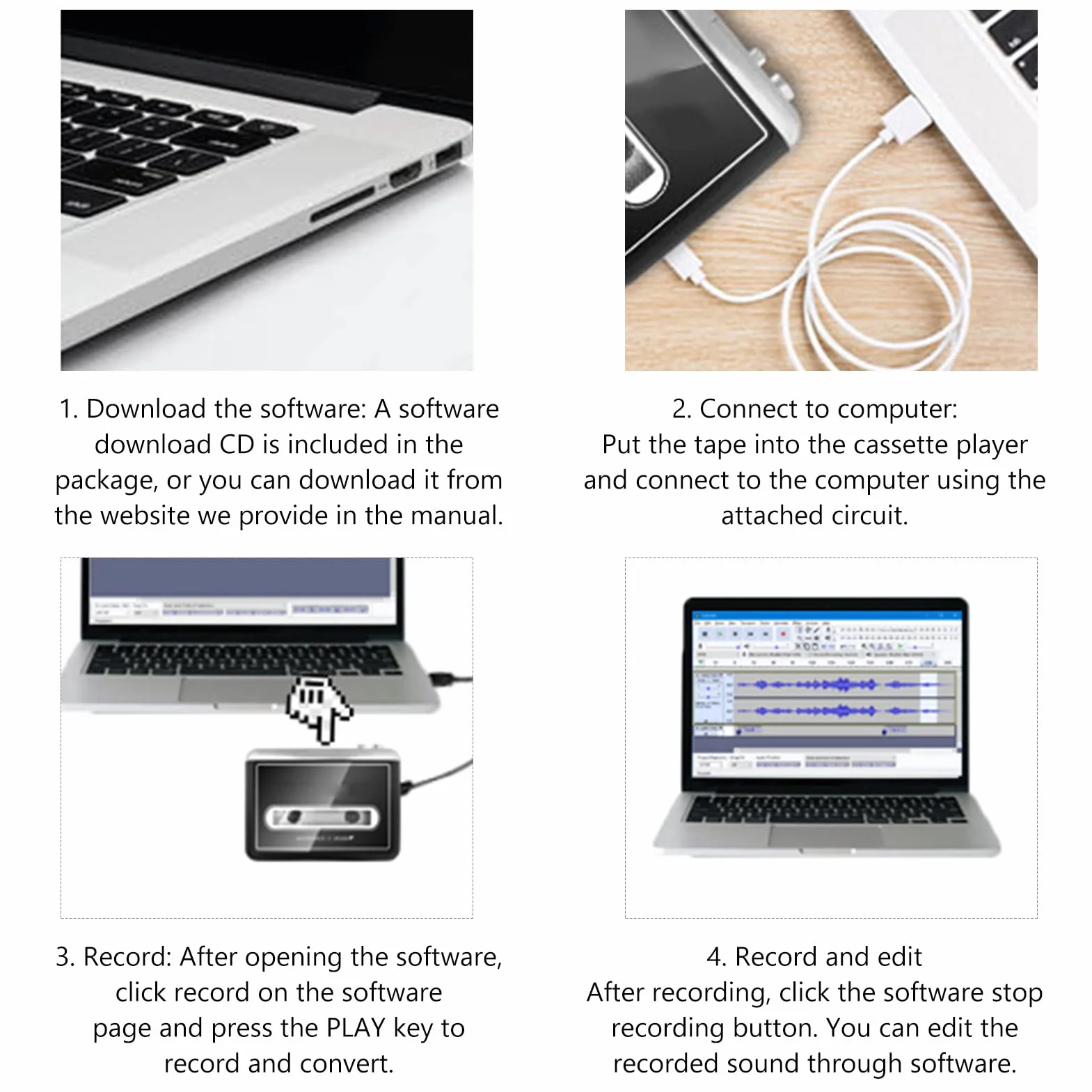 Convertidor y Reproductor de Cinta Casetes, Reproductor de Cassette USB, Convertidor de Cinta a MP3, Convierte Cintas de Audio a MP3 Digital, Guárdalas Directamente en Una Memoria USB o PC, CD