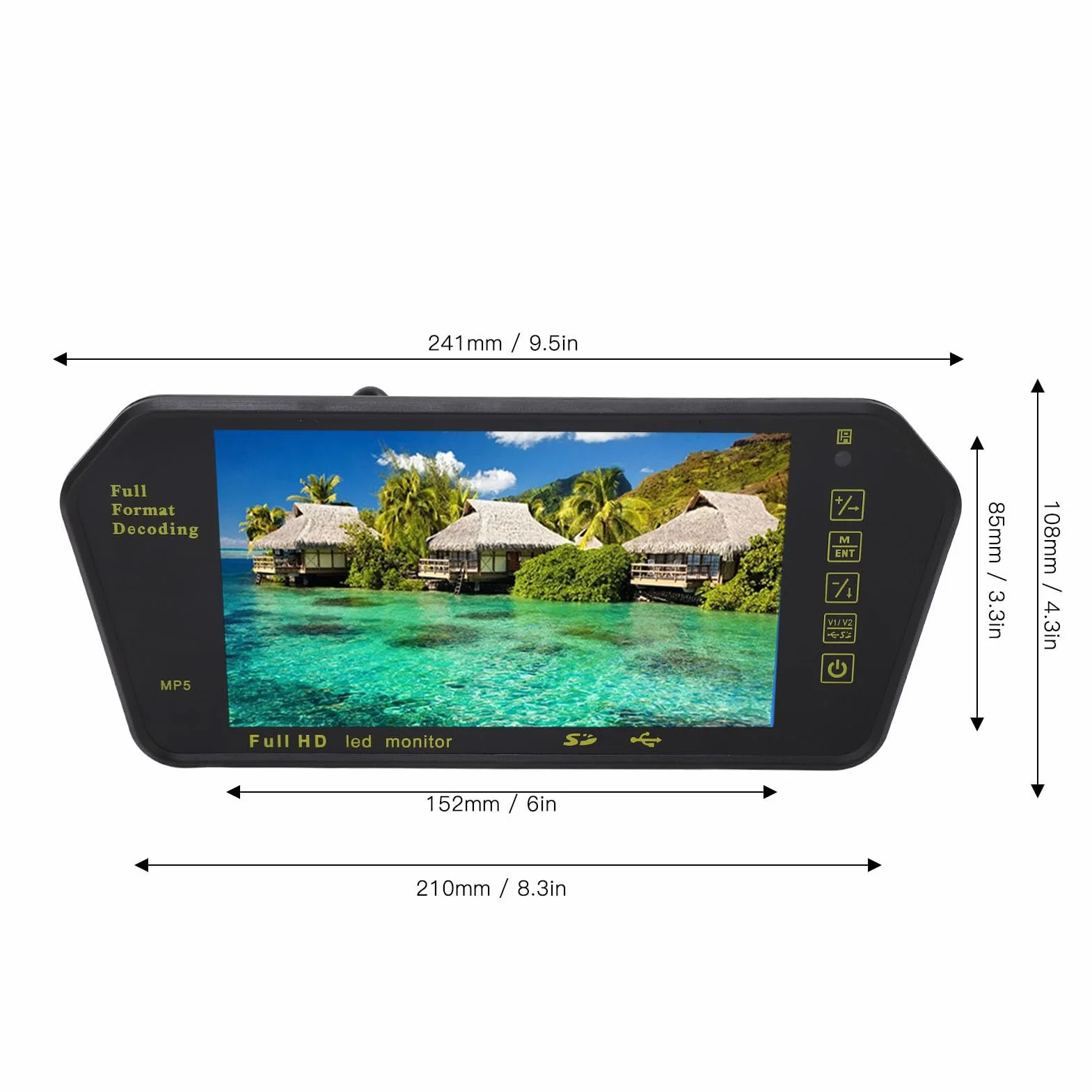 Monitor de Pantalla de Espejo Retrovisor, Pantalla de Espejo Retrovisor de 7 Pulgadas Cámara de Tablero Multimedia de Alta Resolución Cámara de Respaldo de Espejo Trasero con