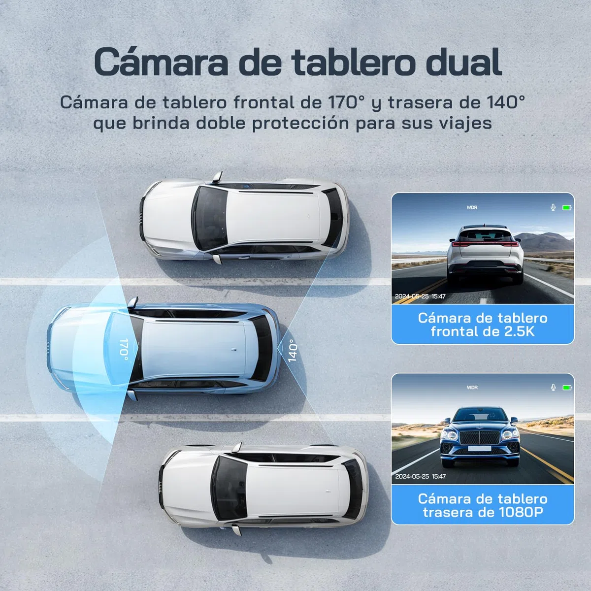WOLFANG Cámara de Coche Delantera y Trasera 2.5K QHD, Dashcam de Doble Lente para Coches de 170º Gran Angular Monitor de Aparcamiento 24H con Grabación en Bucle y Sensor G