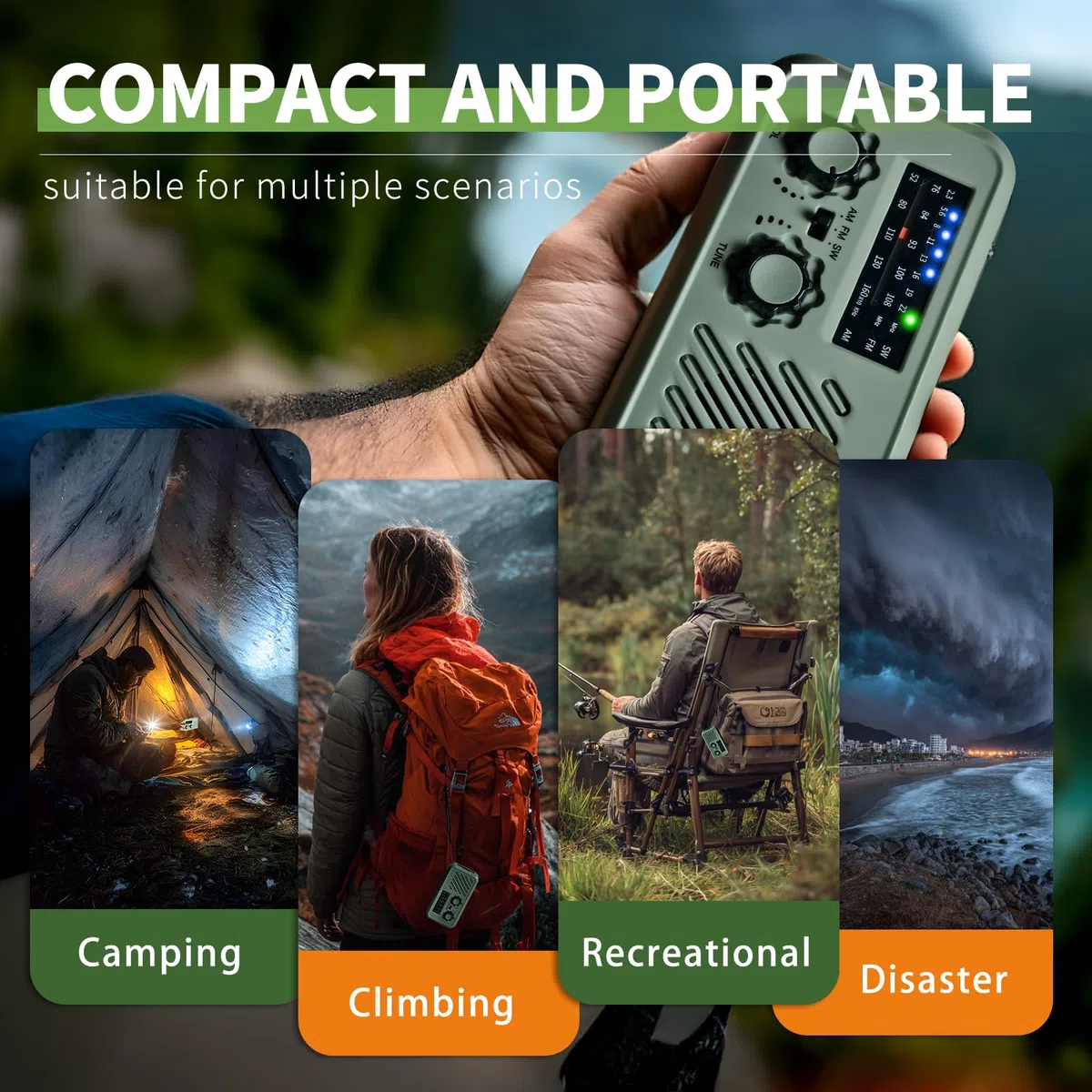 Linterna Solar Recargable con Radio, FM/Am Radio de Emergencia Portátil, Radio Solar de Emergencia con Manivela con LED 2000mAh Powerbank SOS Alarma USB para Camping al Aire Libre Kit Supervivencia