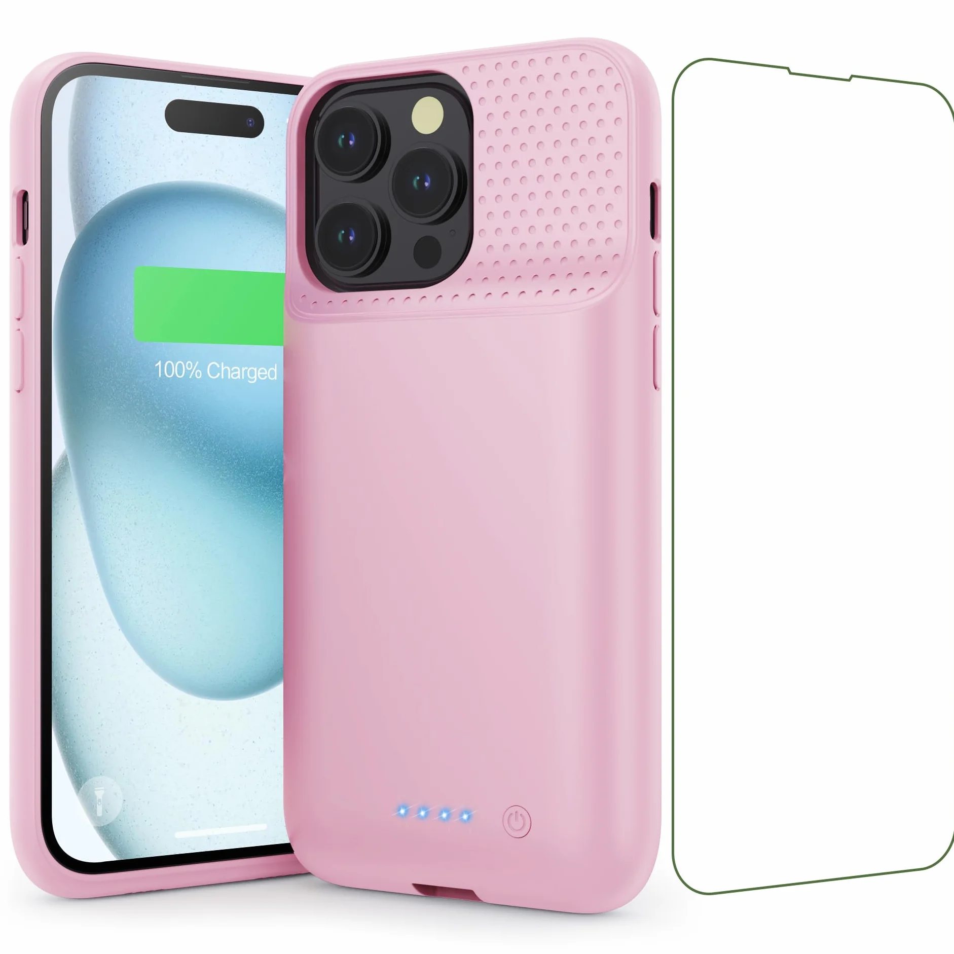Feob Funda Batería para iPhone 15 Pro MAX,【15W Carga Rápida & Potente】 8600mAh Funda Cargador Portatil Carcasa Batería Recargable Ultra Capacidad Batería Externa para iPhone 15 Pro MAX [6,7"] - Rosa