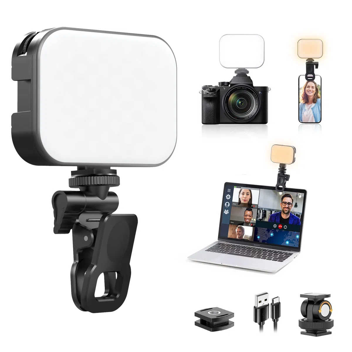 ULANZI VL100X Luz Selfie con Clip, Luz LED de Vídeo con Batería 2000mAh, Luz de Cámara Regulable 2500-6500K, CRI 95+, 3 Modos de Luz, Mini Luz de Vídeo para Teléfono Móvil, Tablet
