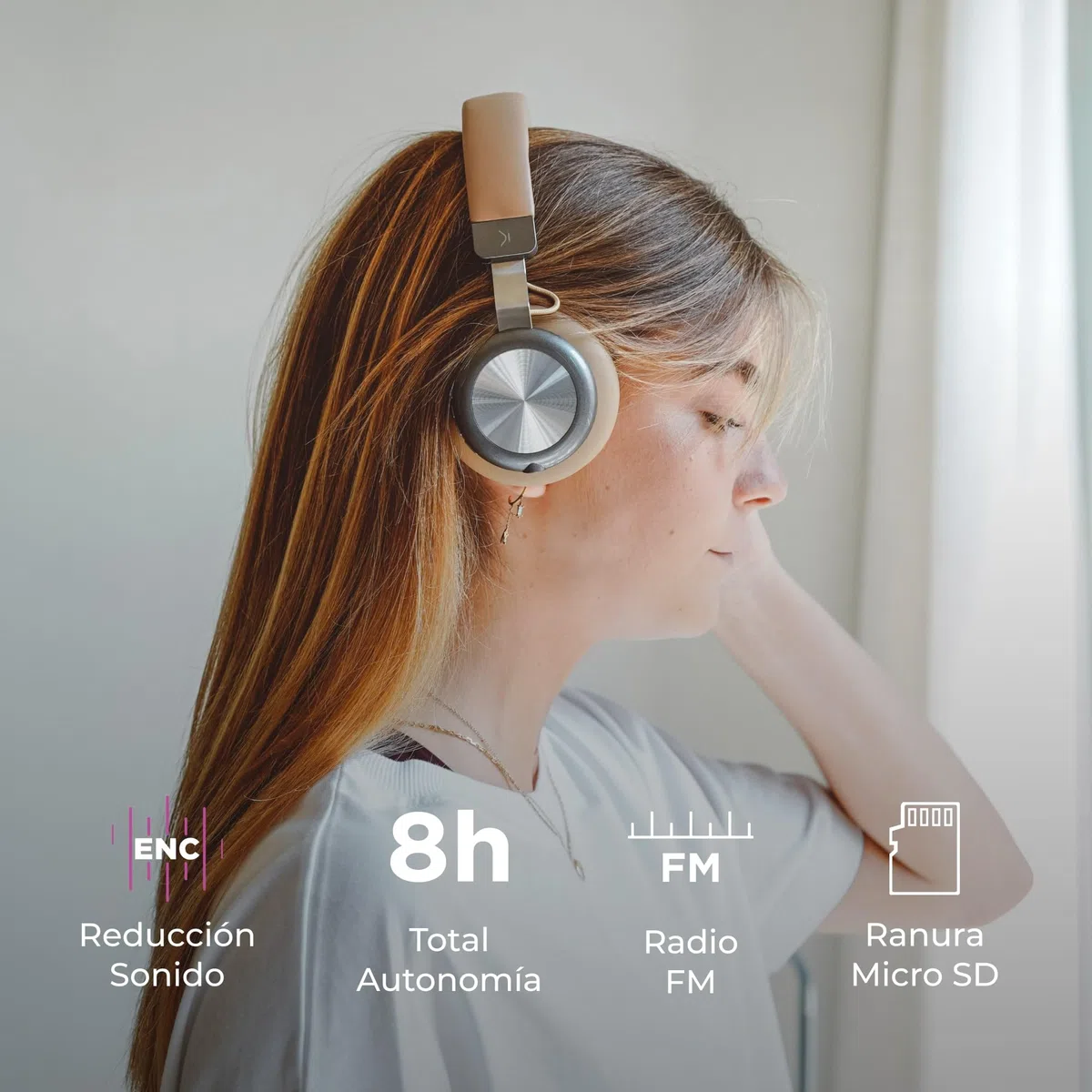 KSIX Retro 2 Auriculares inalámbricos Diadema Retro 2, Radio FM, Tarjeta SD, hasta 8 Horas de autonomía, Marrón